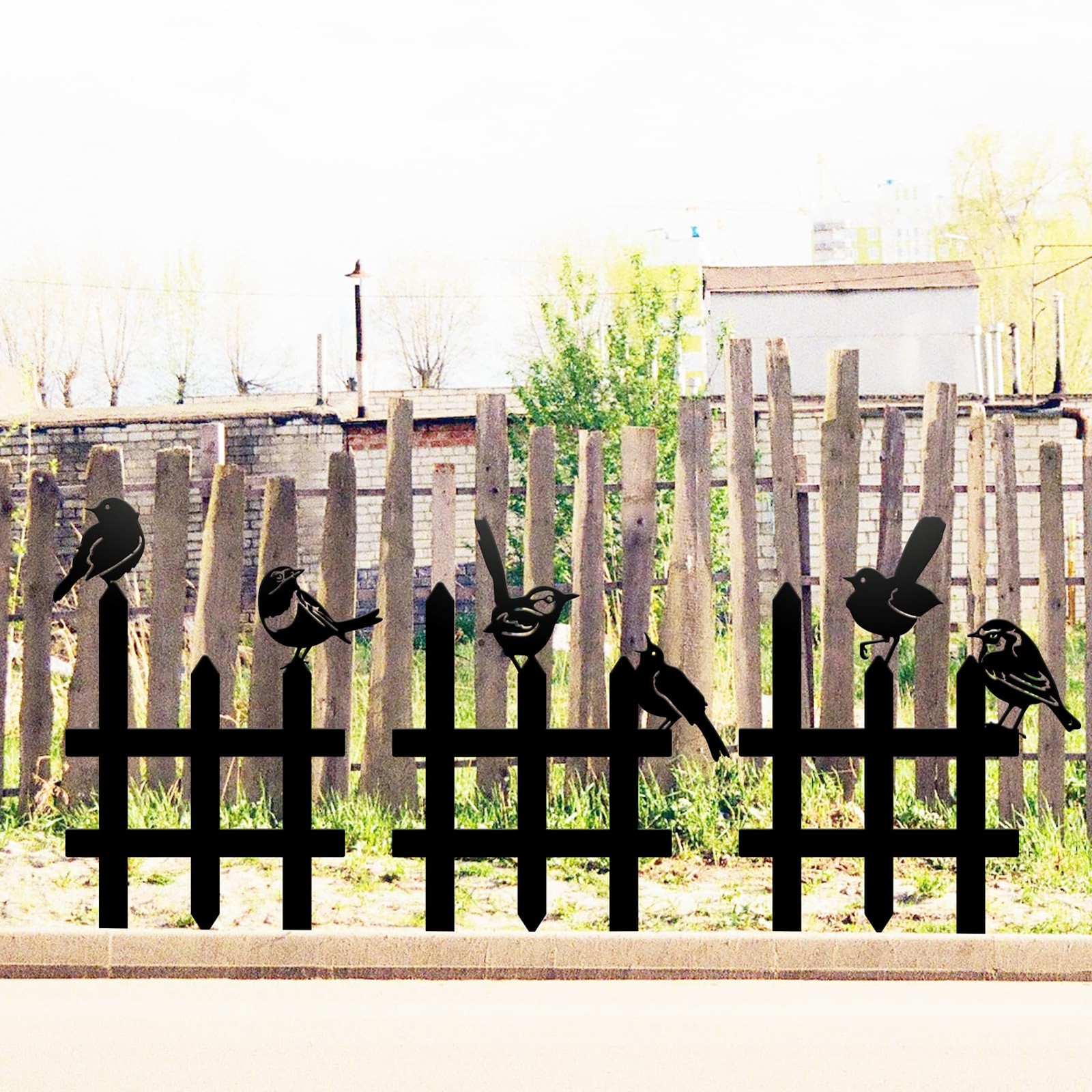 3 Pcs Small Garden Fence with 6 Pieces Birds Decoration, Rustic Garden Decor,…