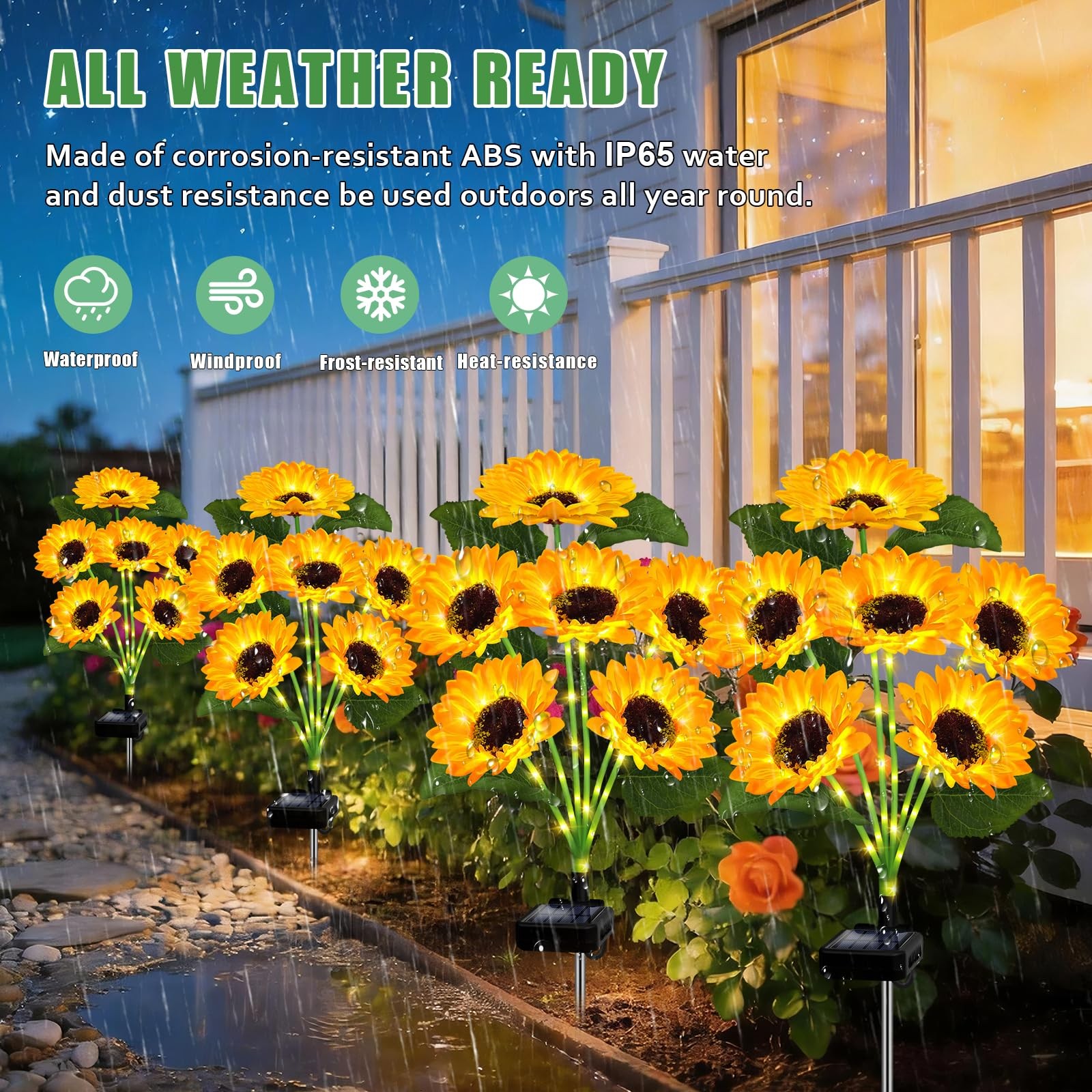 Solar Lights Outdoor Garden Decor,4 Pack with 24 Sunflower Lights,Solar Flowe…