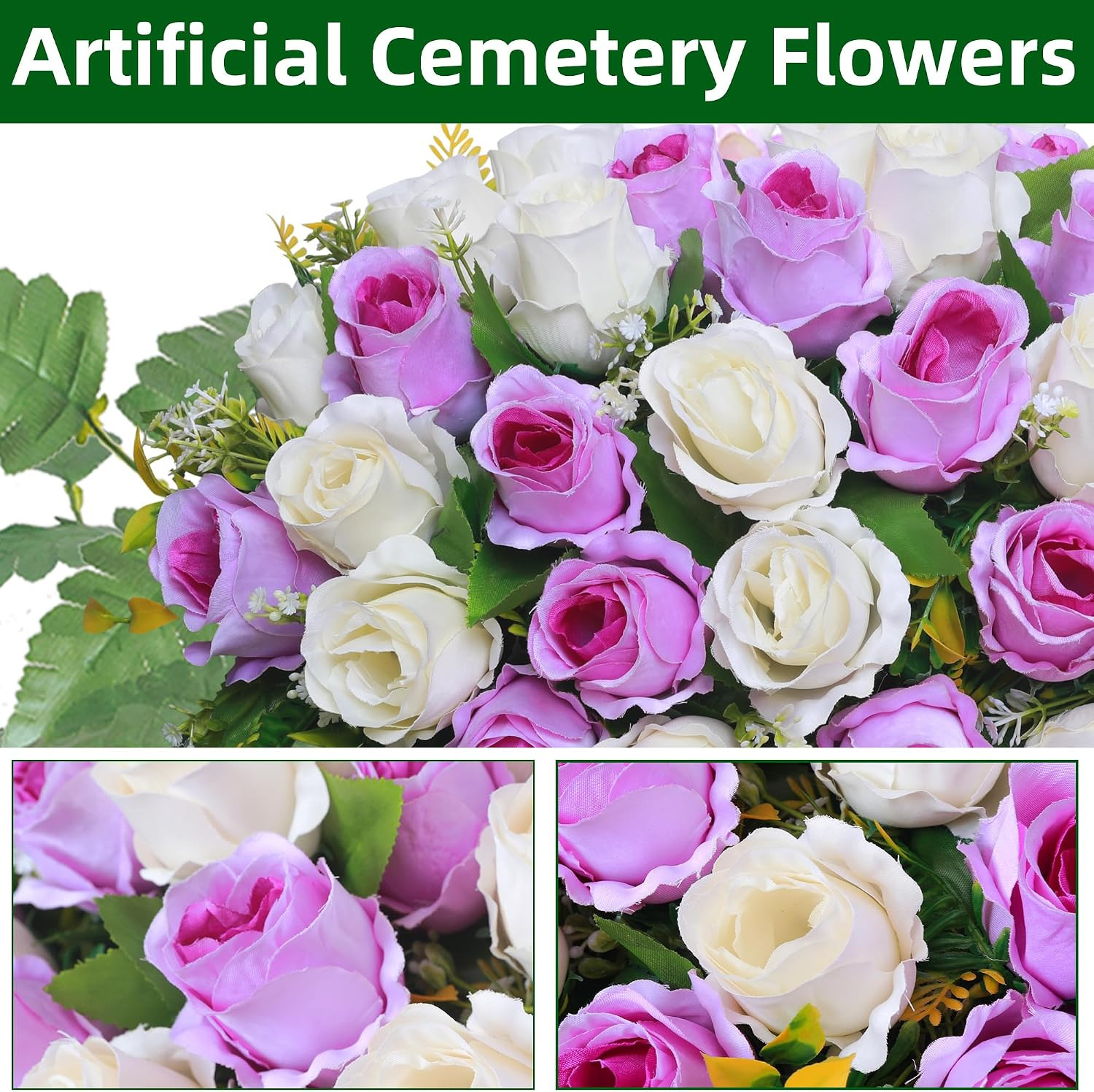 Artificial Cemetery Flower Saddles, Rose Headstone Flower Saddle Outdoor Grave D
