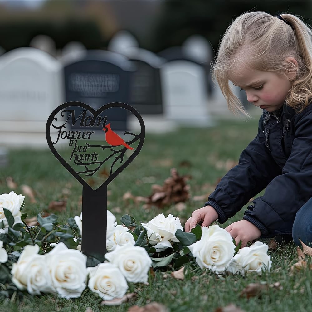 Cemetery Grave Decorations, Memorial Markers, Heart Plaque Stake for Outdoors