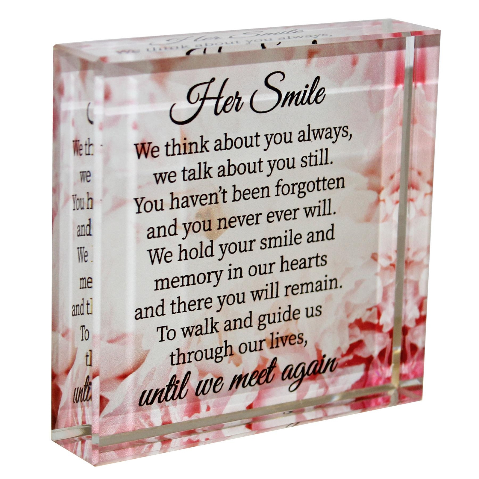 Glass Block Paperweight with Wording – Her Smile