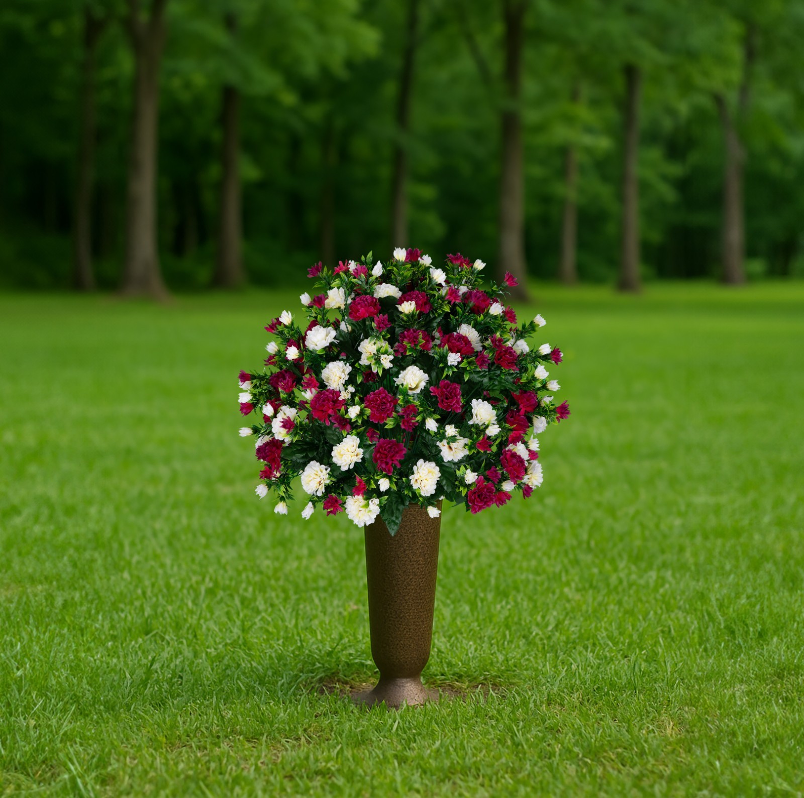 Artificial Cemetery Flowers – Beauty and Cream Garden Mums Bouquet