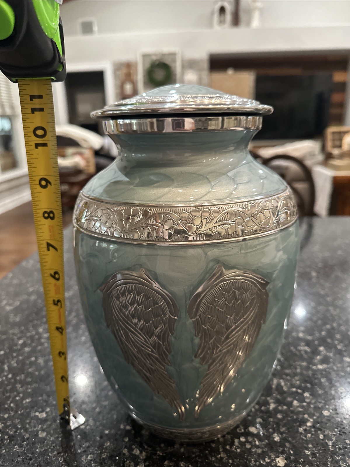 Large Sky Blue Angel Wings Cremation Urn: Large Memorial Urn for Ashes