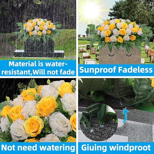 Cemetery Headstone Flower Saddle,Artificial Cemetery Flower Saddles for Yellow