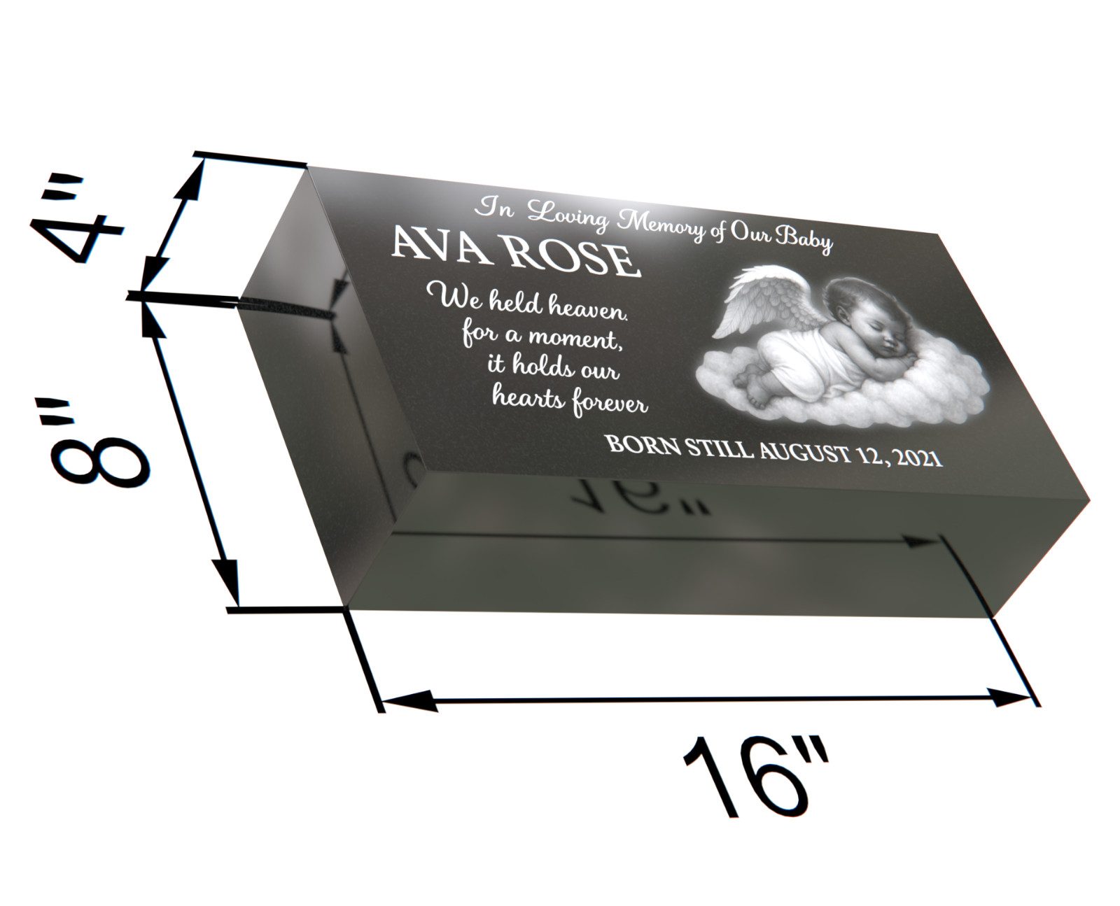 Custom Black Granite Baby Angel Grave Marker Headstone Memorial 16″x8″x4″