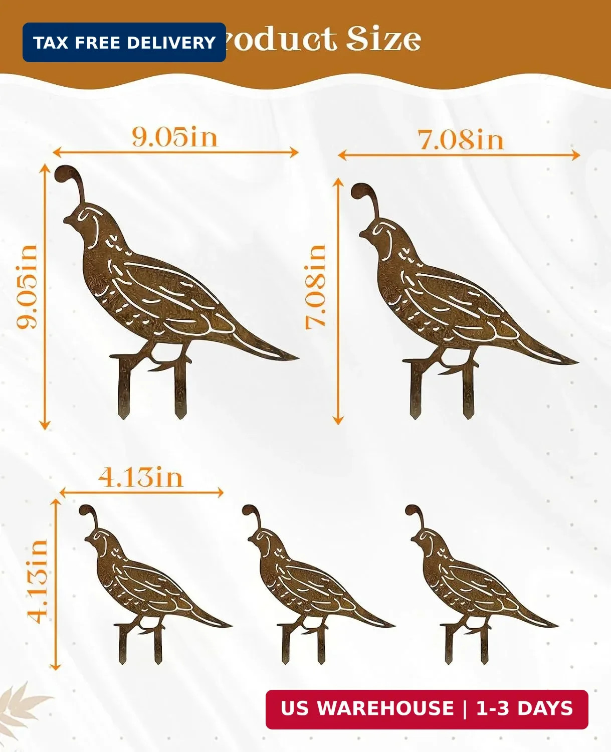 5PCS Metal Quail Yard Art Decor Stakes, Decorative Garden Stakes, Outdoor Cleara