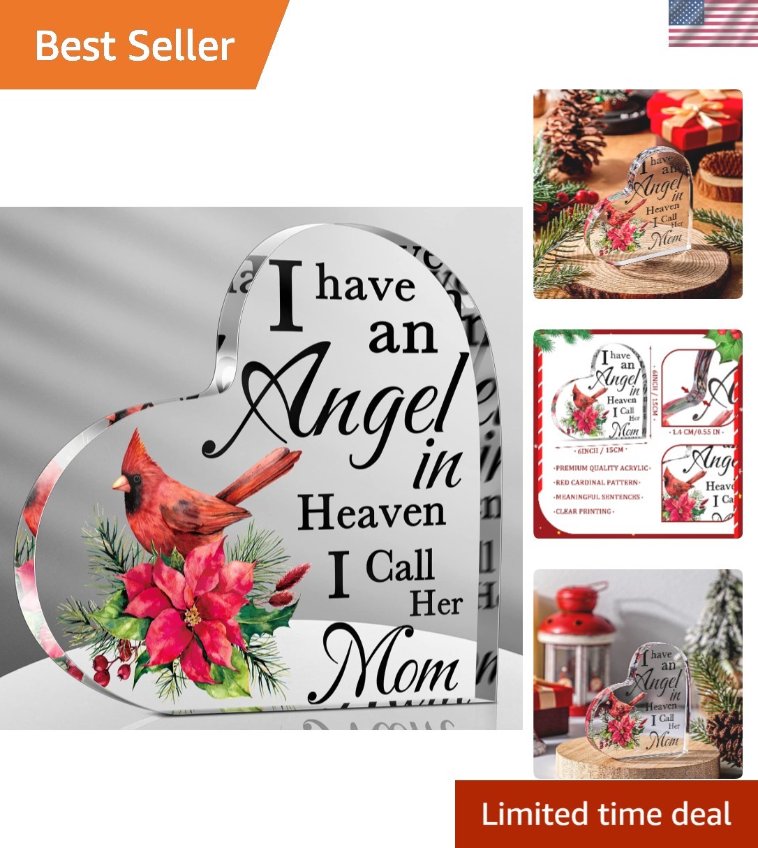 Durable 6 Inch Acrylic Cardinal Remembrance Decor – Gift for Mom in Heaven