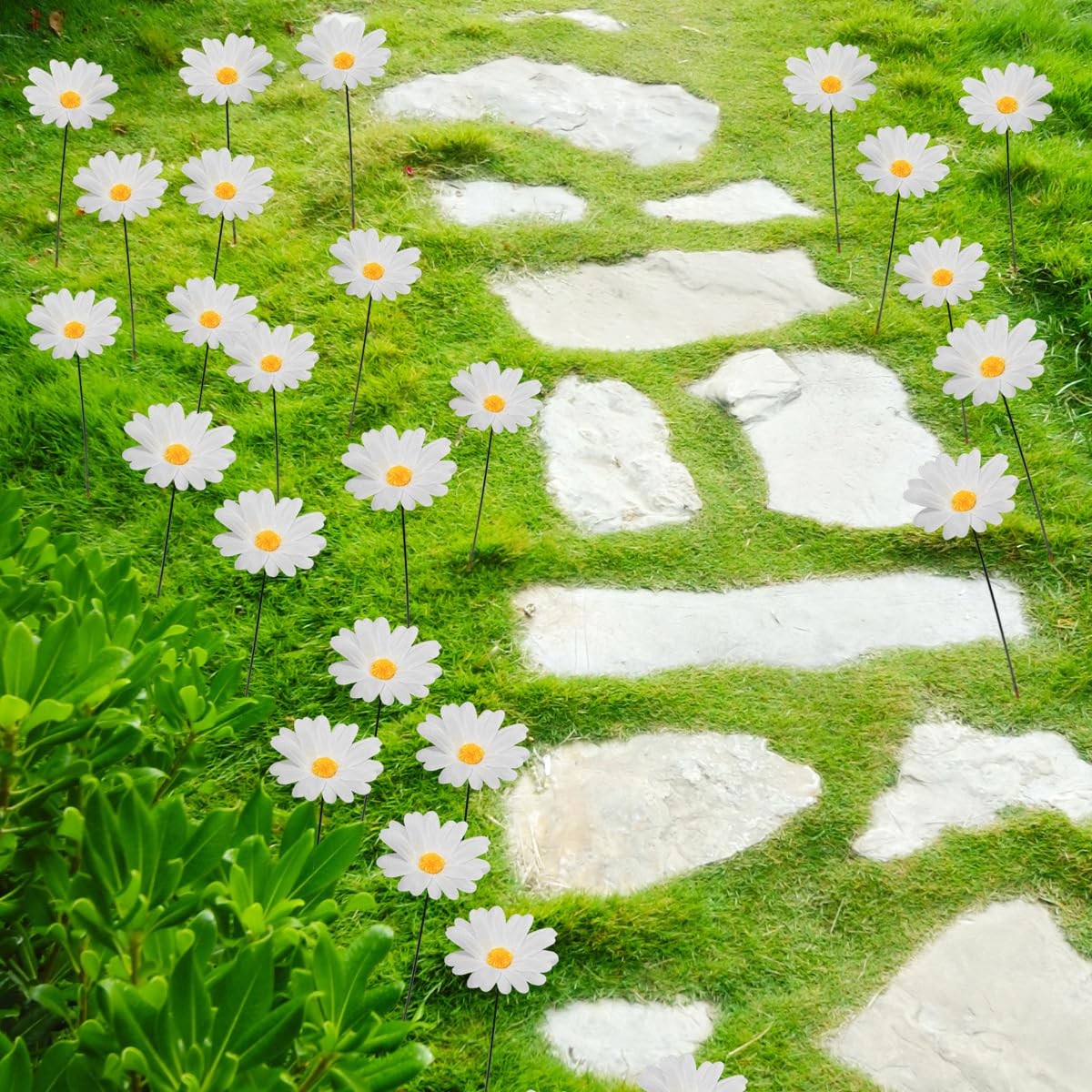 20 Pcs Daisy Garden Stakes Decor White Daisy Flower Garden Stakes Iron Crafts…