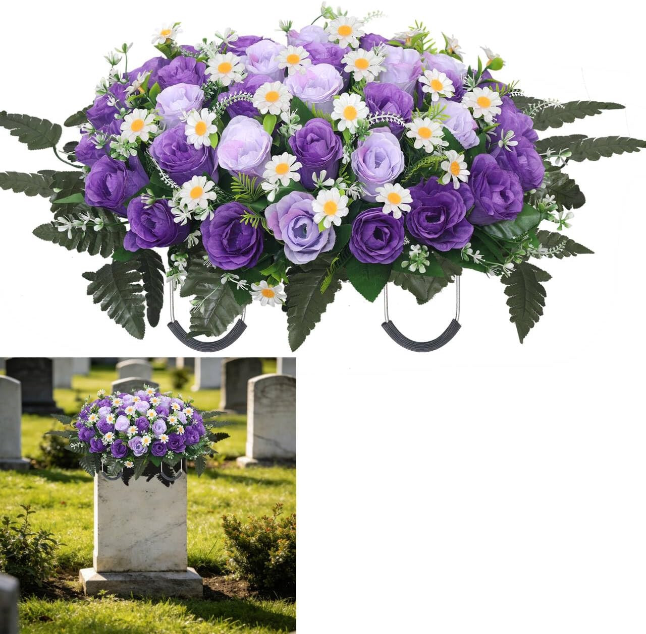 Headstone Flower Saddle,Large Artificial Cemetery Flowers for Grave