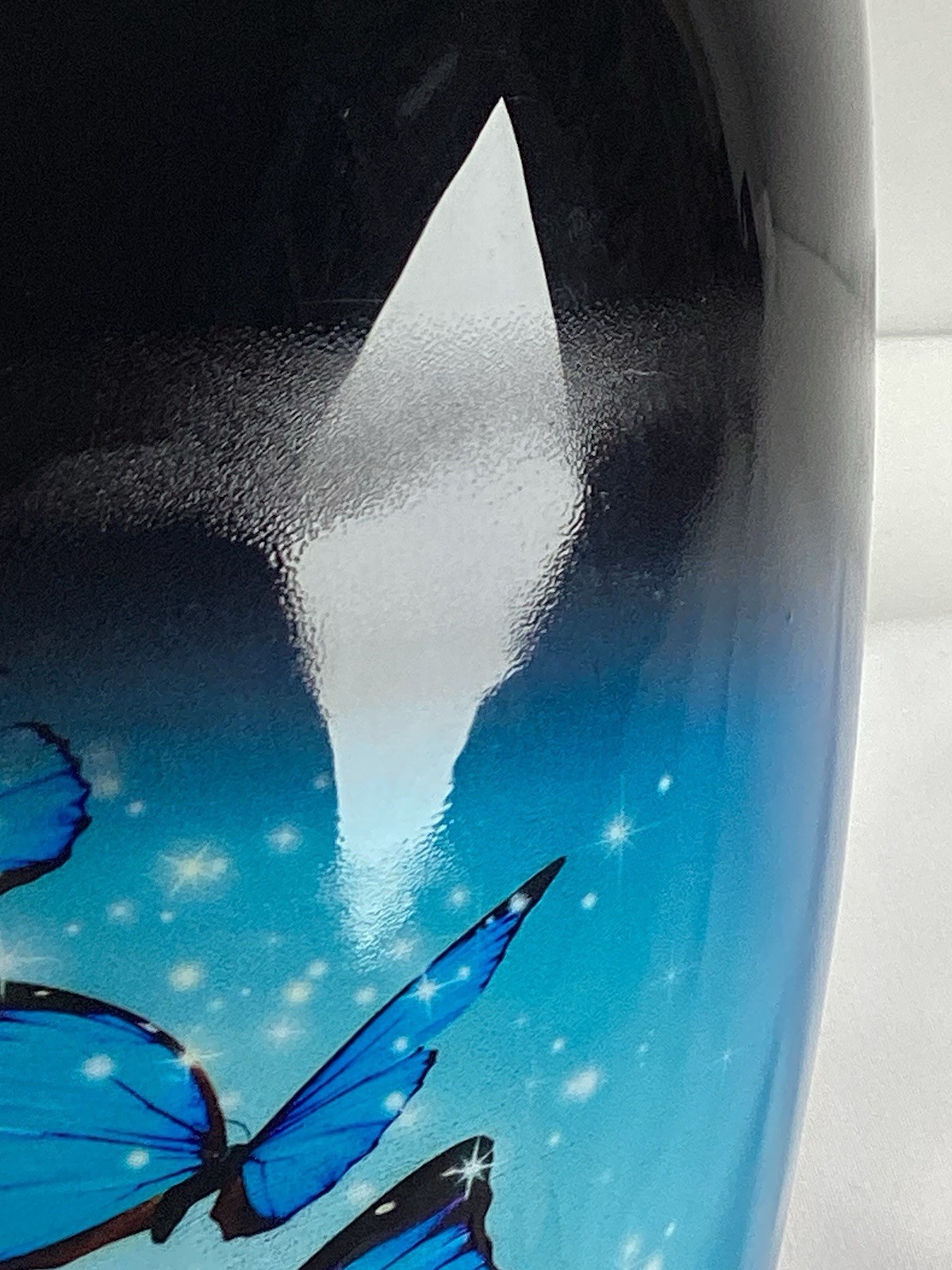 Blue Butterfly Urn, capacity for 200 lbs adult. Roller marks on glaze, see Pics