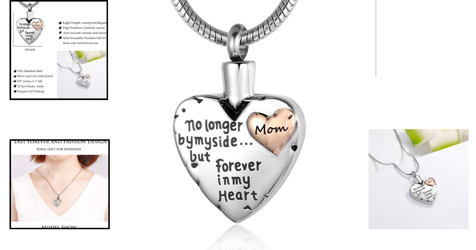 Durable Urn Necklace for Ashes – Heart Pendant in 316L Stainless Steel for Women