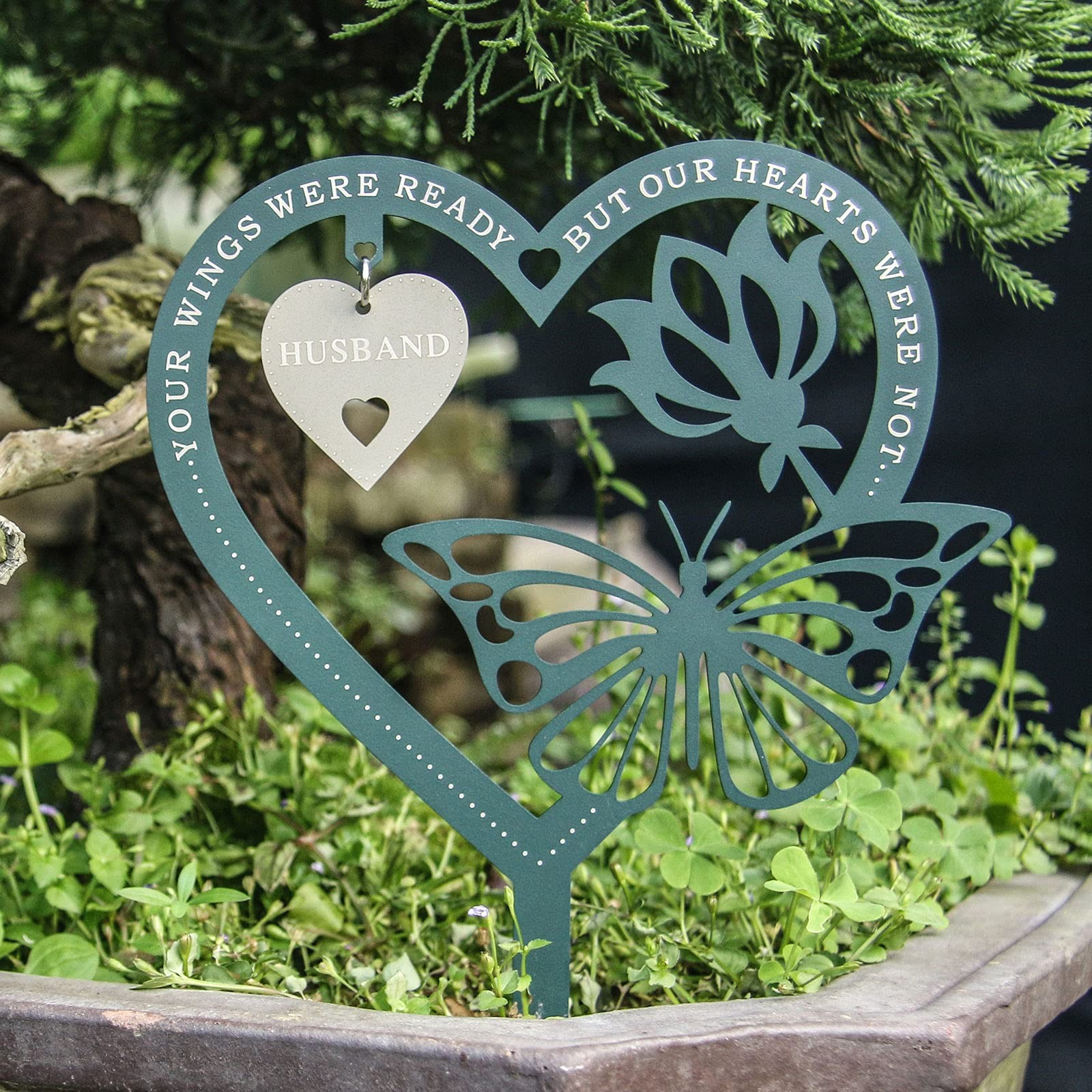 Sympathy Gift Heart-Shaped Butterfly Plaque Stake, in Memory of Loved , Memor…