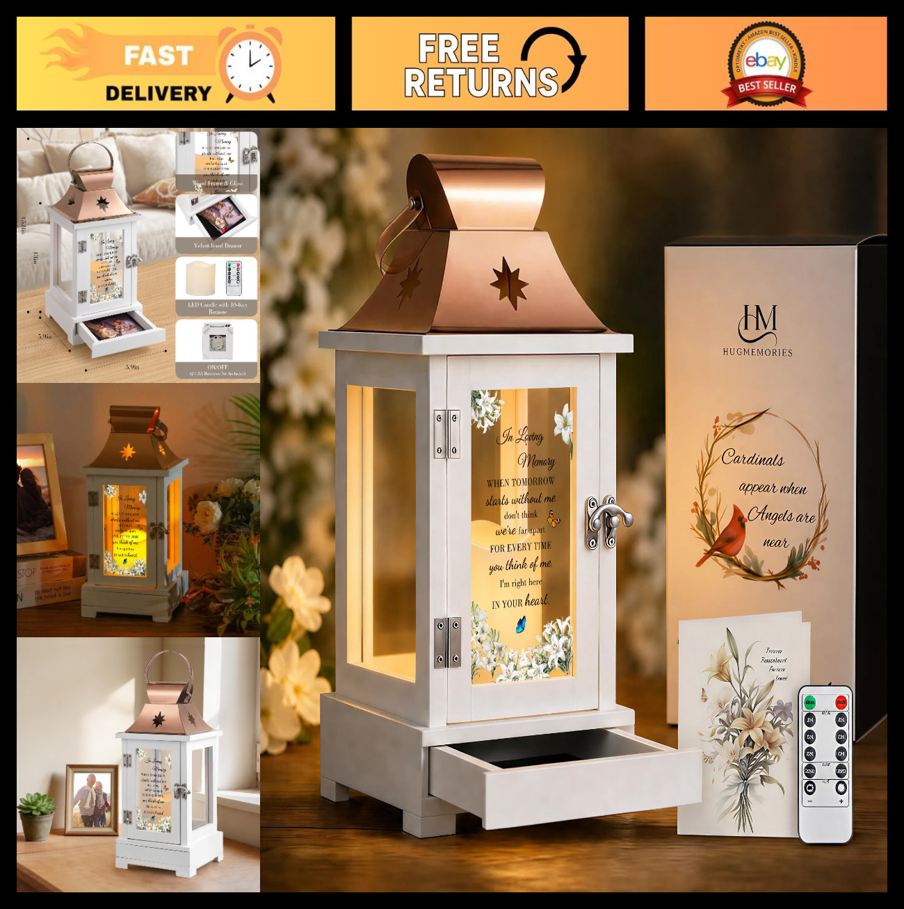 Memorial Lantern with Keepsake Drawer – Sympathy Gifts for Loss of Loved One
