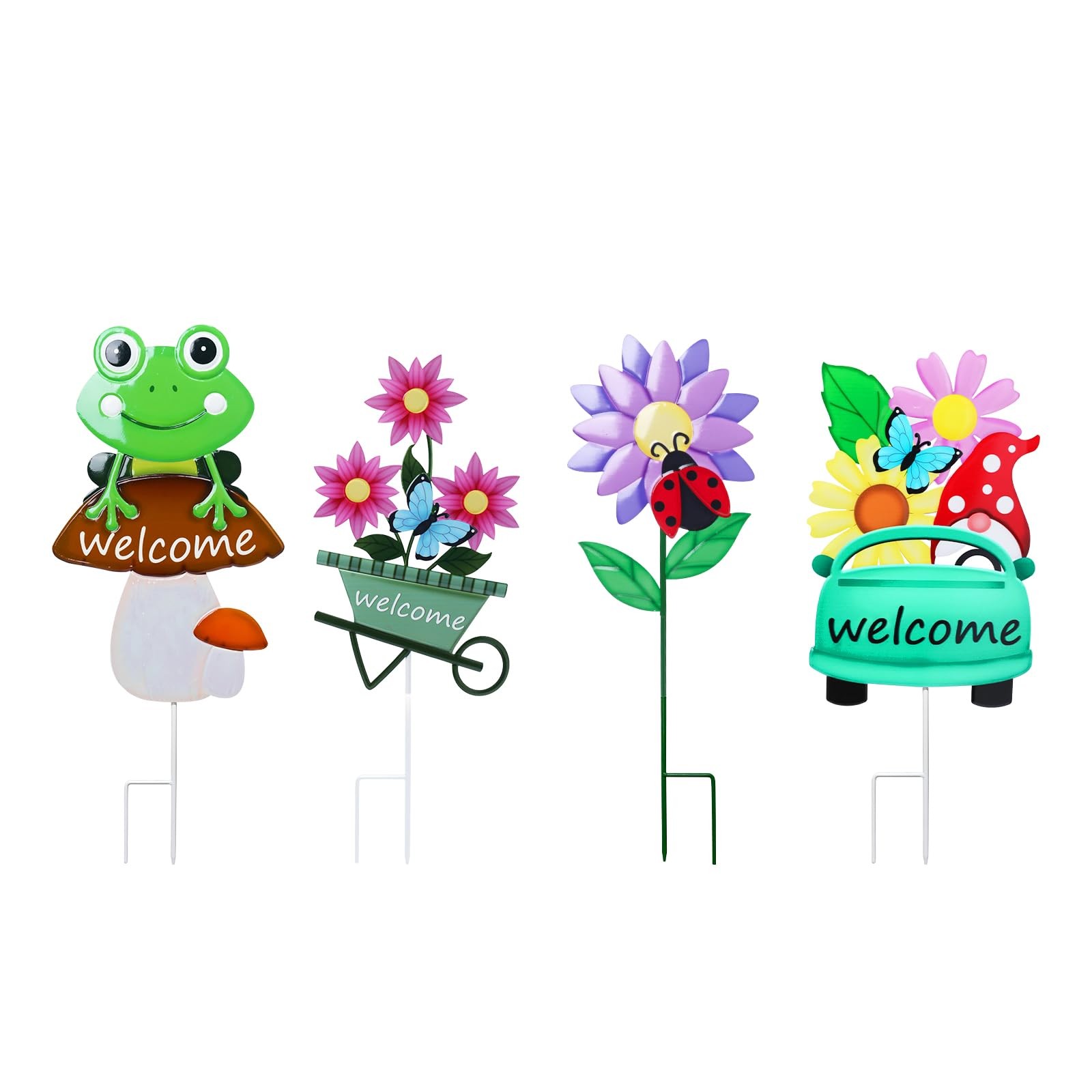 Decorative Garden Stakes Set – 4 Metal Yard Signs for Spring Outdoor Decor