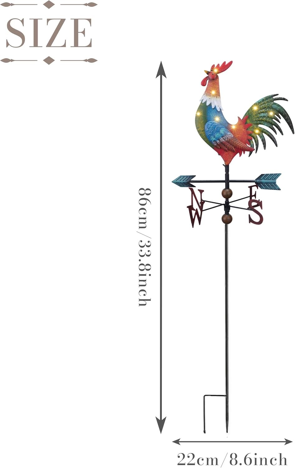 Garden Decor with Solar Outdoor Lights, Metal Rooster Weathervane Decorations…
