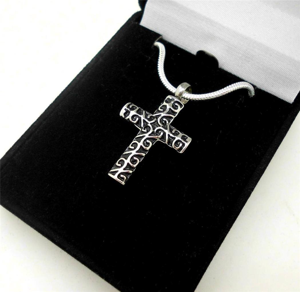 Black & Silver Celtic Keepsake Memorial Cross Cremation Funeral Urn Pendant NIB