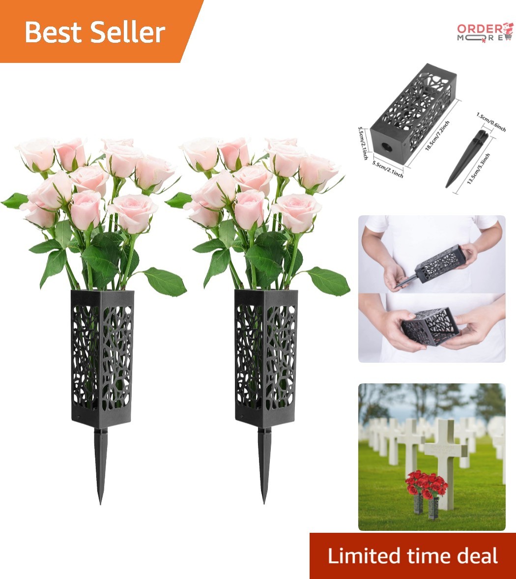 2 Pack Plastic Floral Holders for Graves Long Spike Drainage Holes Outdoor
