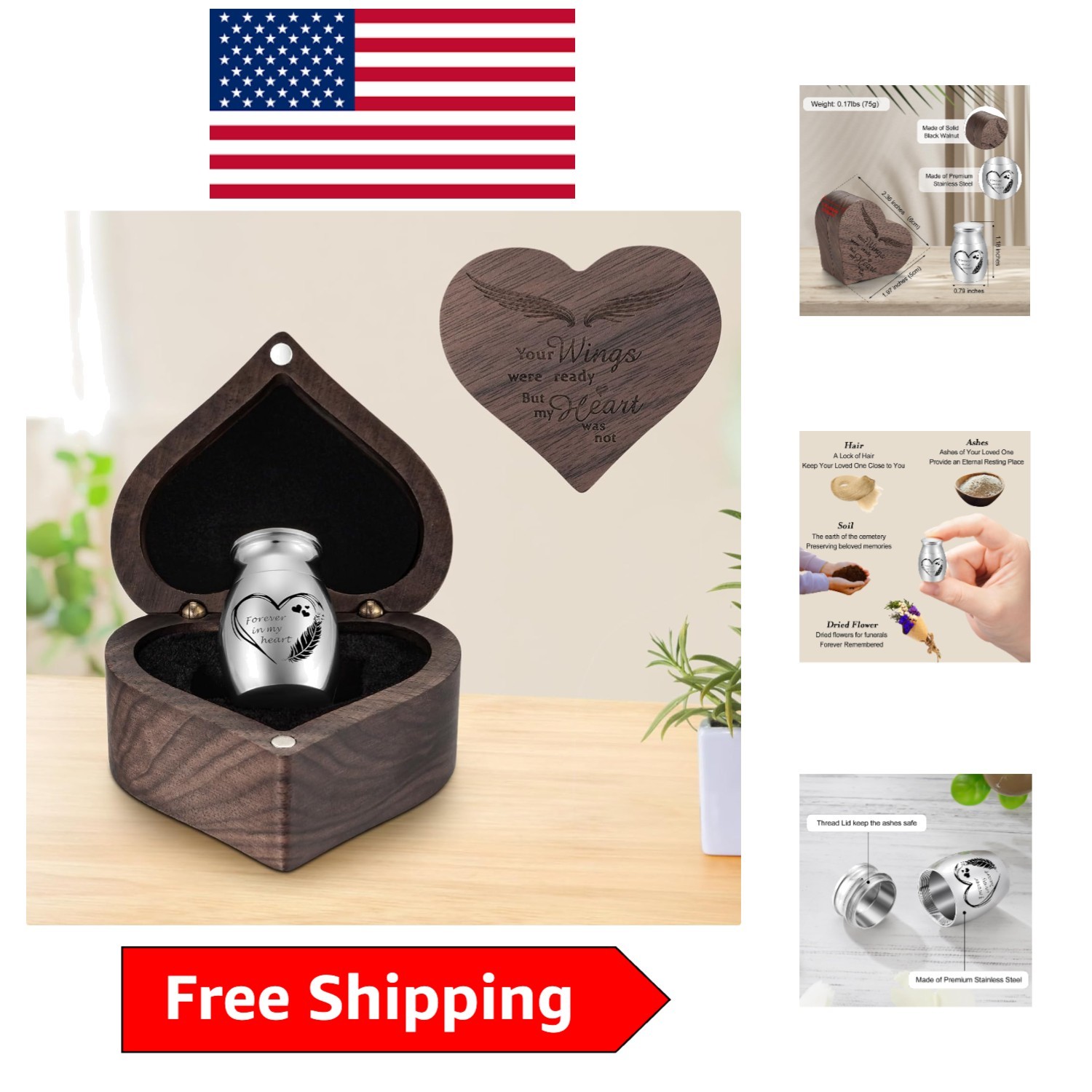 Heart-Shaped Mini Cremation Urn – ‘Forever in My Heart’ Stainless Steel Keepsake