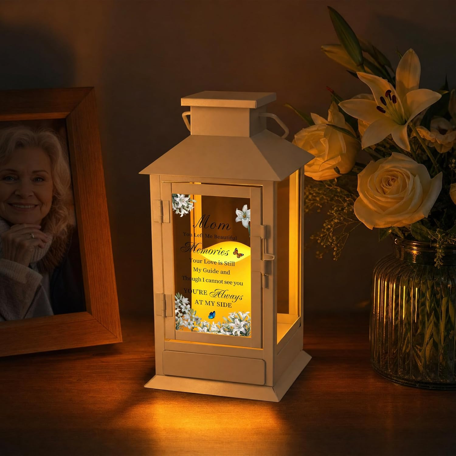 Sympathy Memorial Gifts for Loss of Mom, Memorial Lantern with Drawer for Keepsa