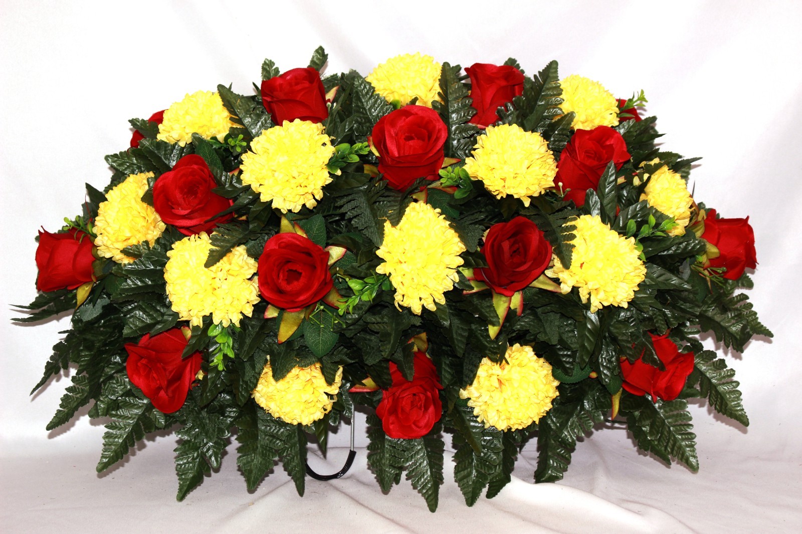 XL Handcrafted Red and Yellow Cemetery Flower Headstone Arrangement