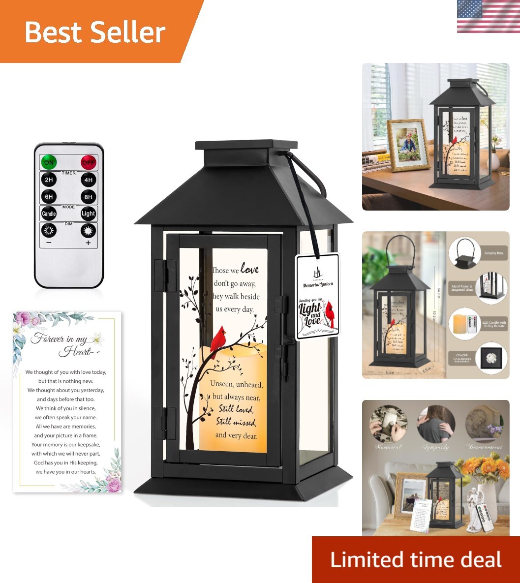 Sympathy Gift Lantern with Flameless LED Candle & Remote Control – Memory Keeper