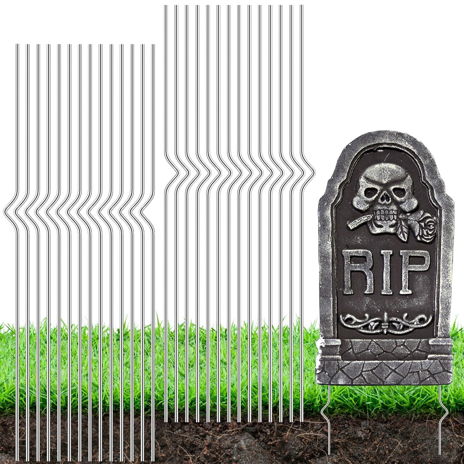 40 PCS Halloween Tombstone Stakes Graveyard Yard Sign Metal Foam Ground Lawn