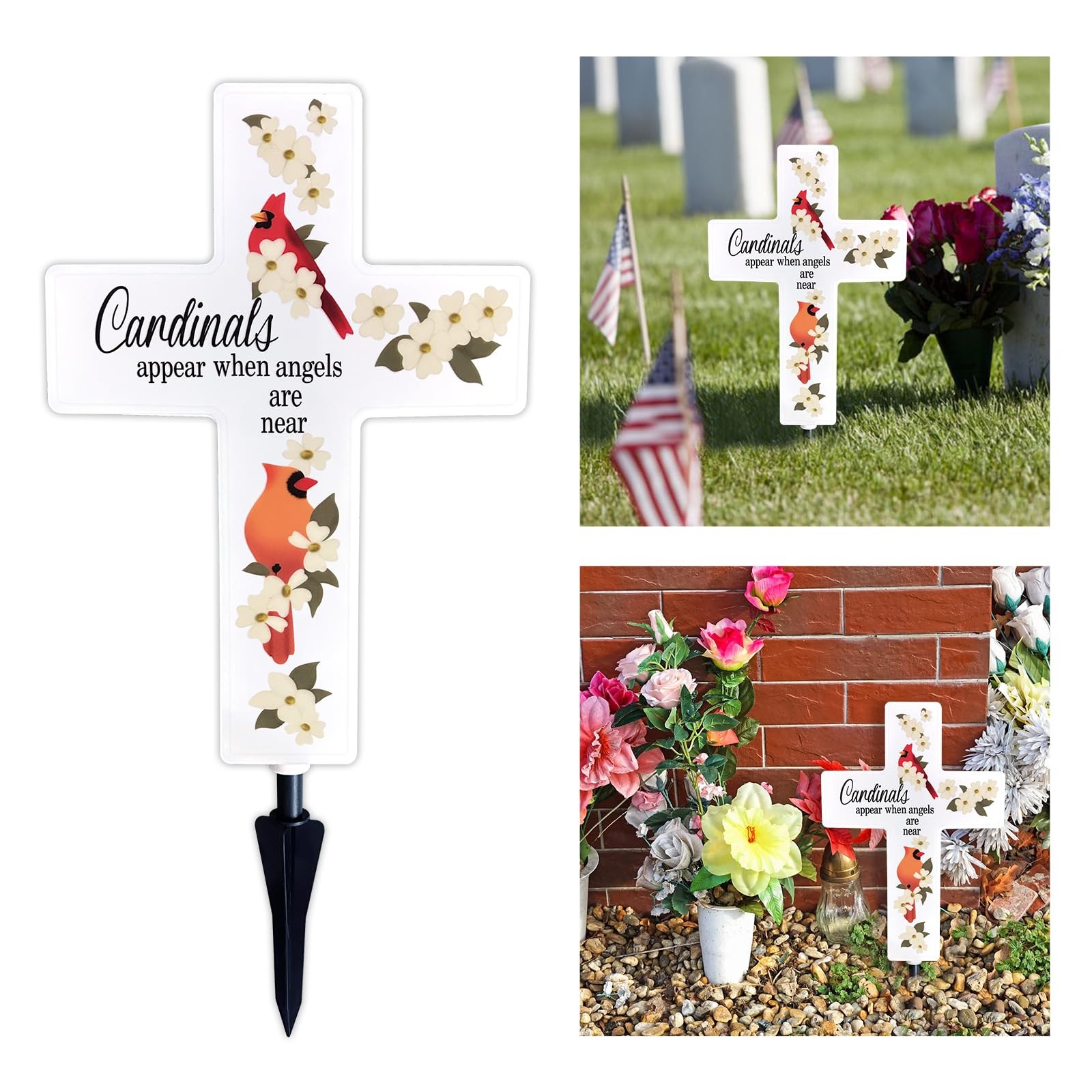 Solar Lighted Cross Cardinal Grave LED White Garden Cross Marker Heartfelt Ce…