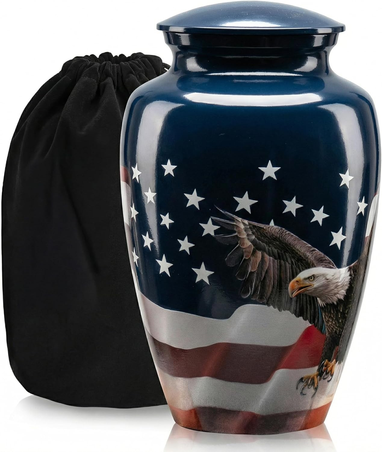 Patriotic Eagle Urn for Ashes, Large Metal Cremation Urn 10″ H x 6″ W