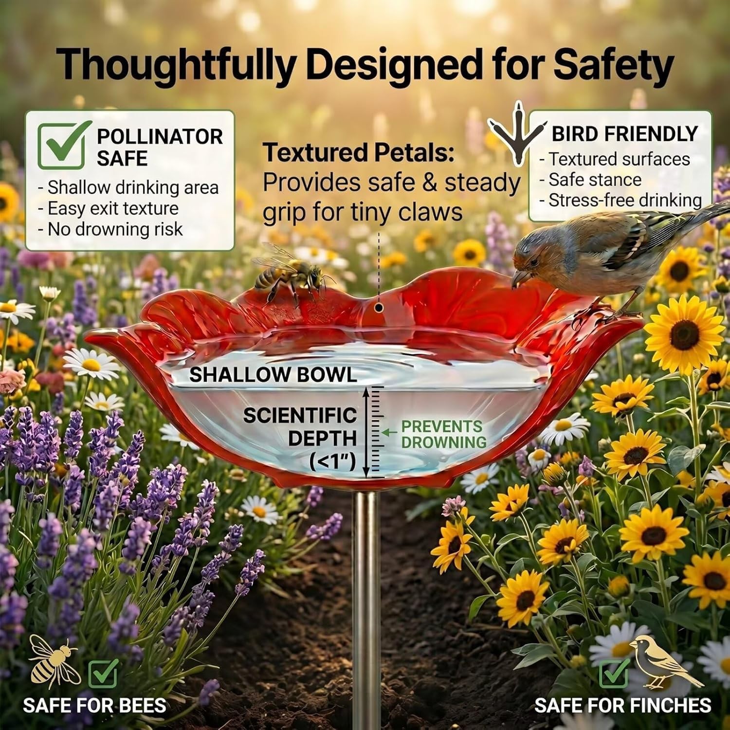Handmade Metal Flower Garden Stake, Bird Bath for Outside Garden Patio Yard L…