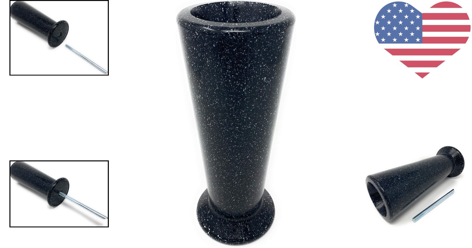 Weatherproof Black Granite Grave Marker Flower Vase – Easy Installation, Durable