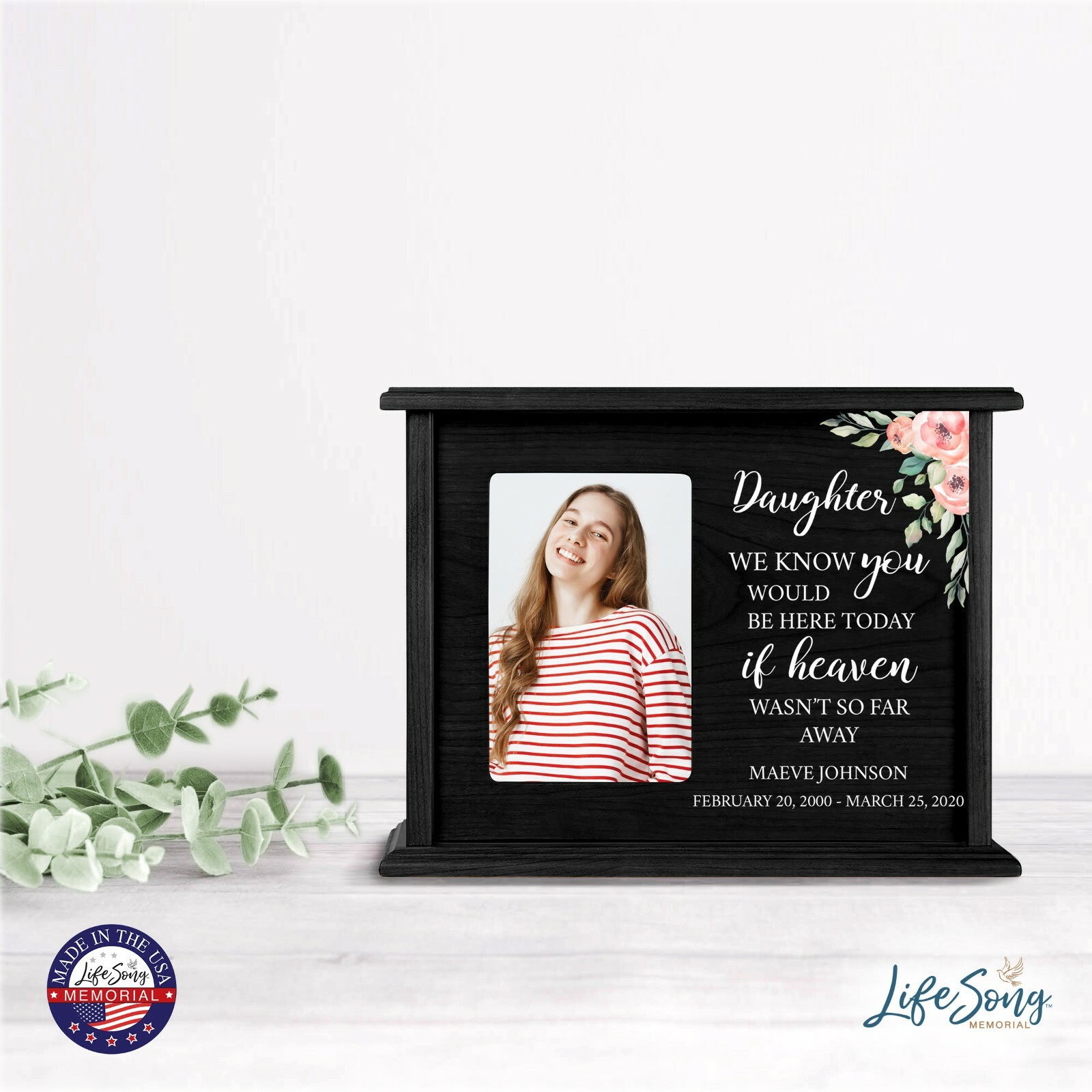 Custom Cremation Urn Box Holds 200 cu in w/ 4×6 Photo – We Know You (Daughter)