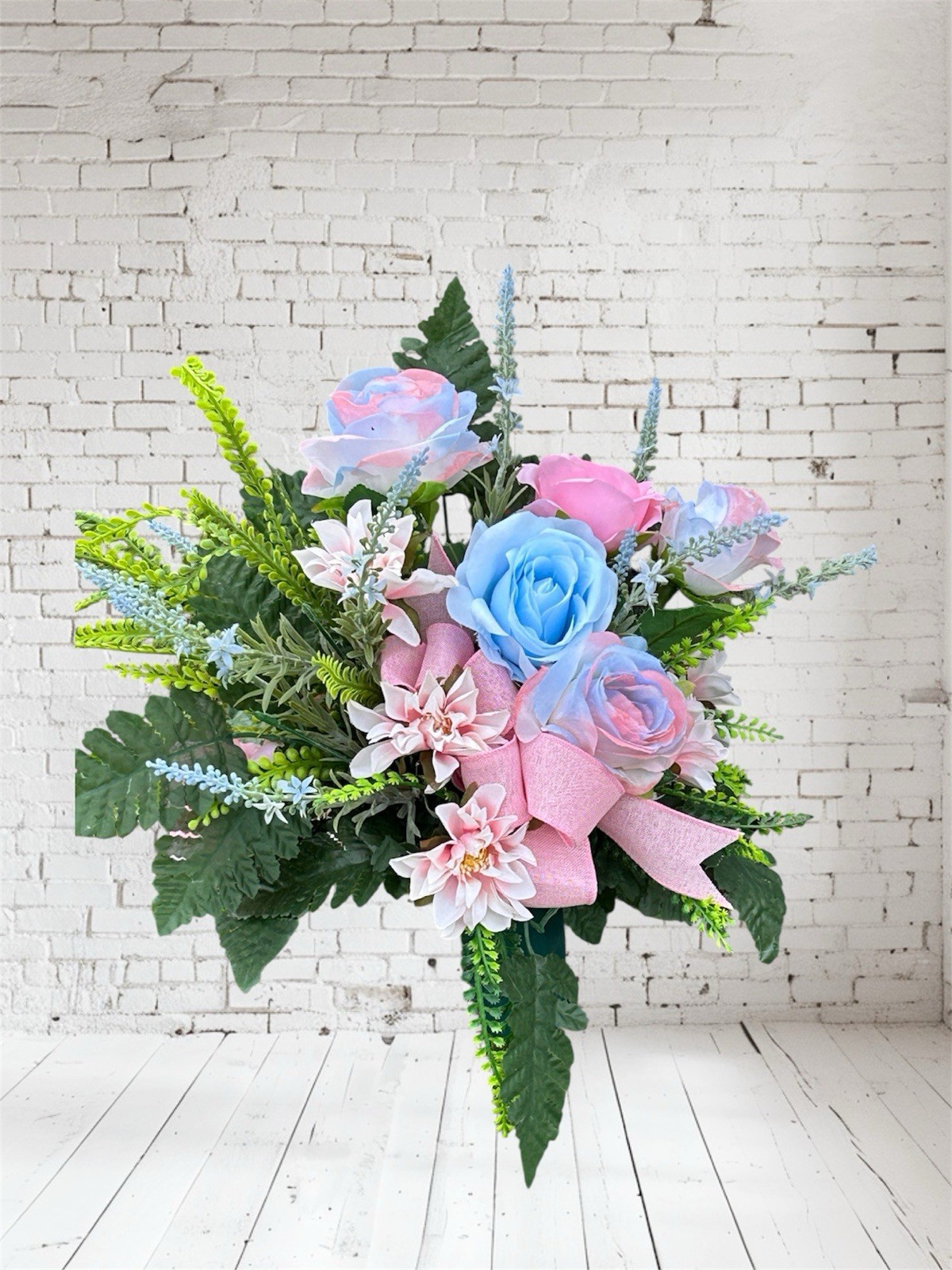 Pink And Blue Grave Cone-Memorial Cemetery Vase Arrangement – Boy Or Girl Vase