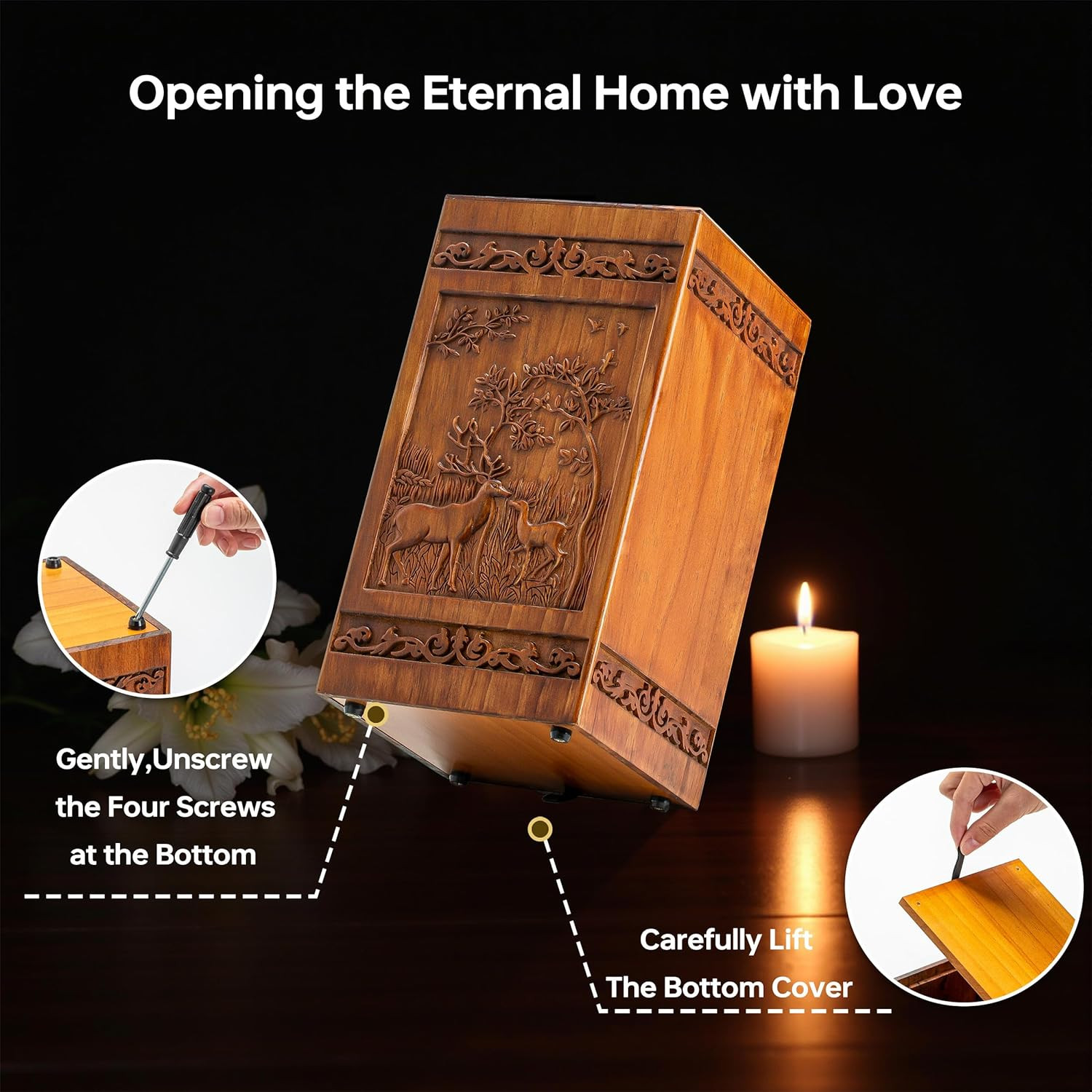 Wooden Urns for Human Ashes Adult – Deer Urn,250 Lbs,Urns Box and Cremation Box