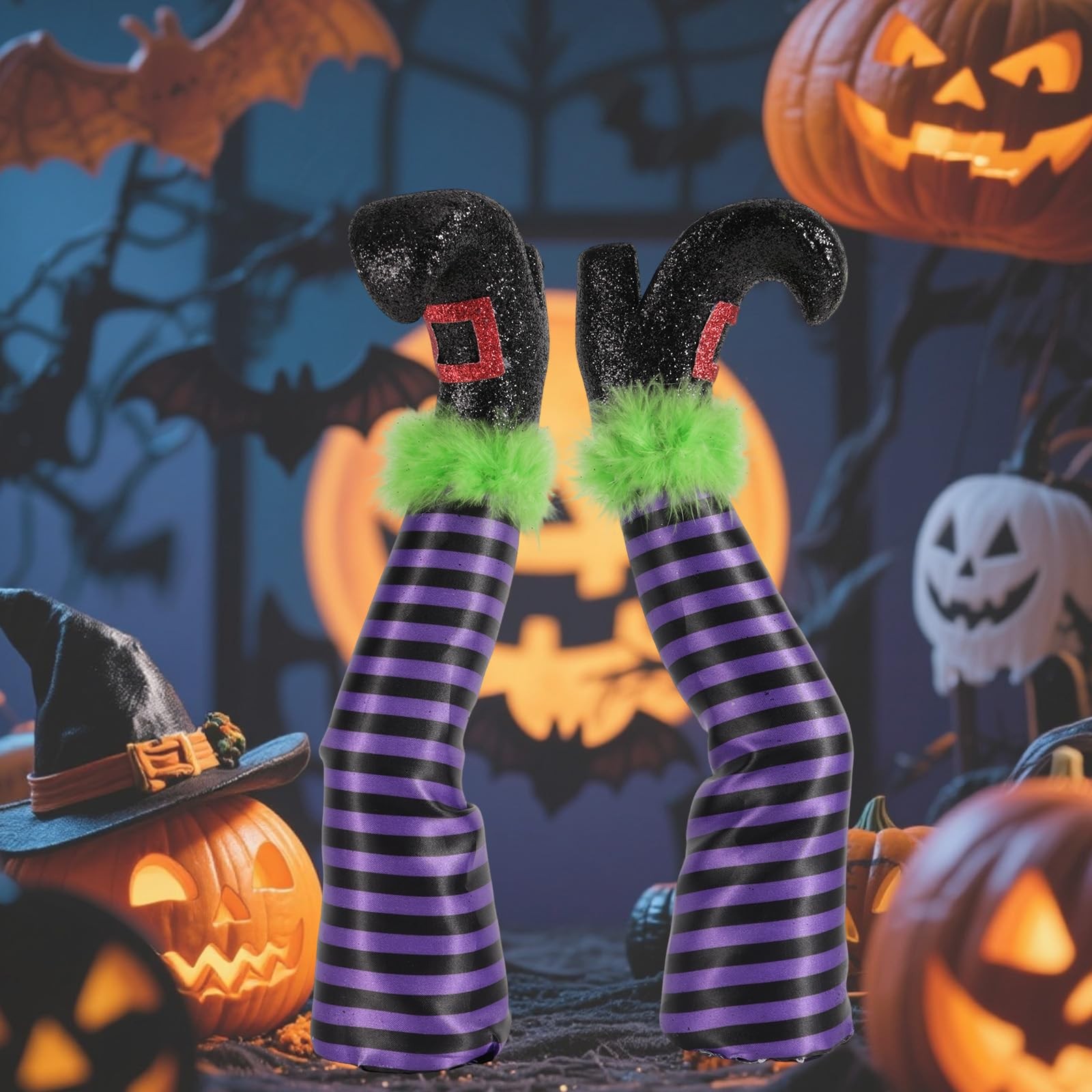 2 Pcs Halloween Witch Leg Decorations with 2 Rods, Upside Down 3D Witch Legs …