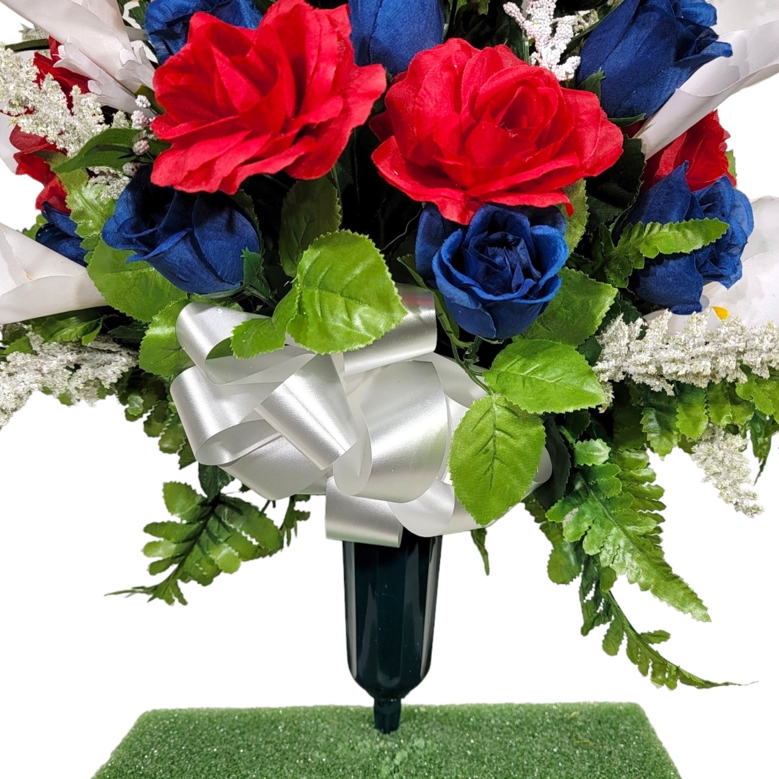 Jumbo Red White Blue Calla Lilies & Roses Cemetery Cone
