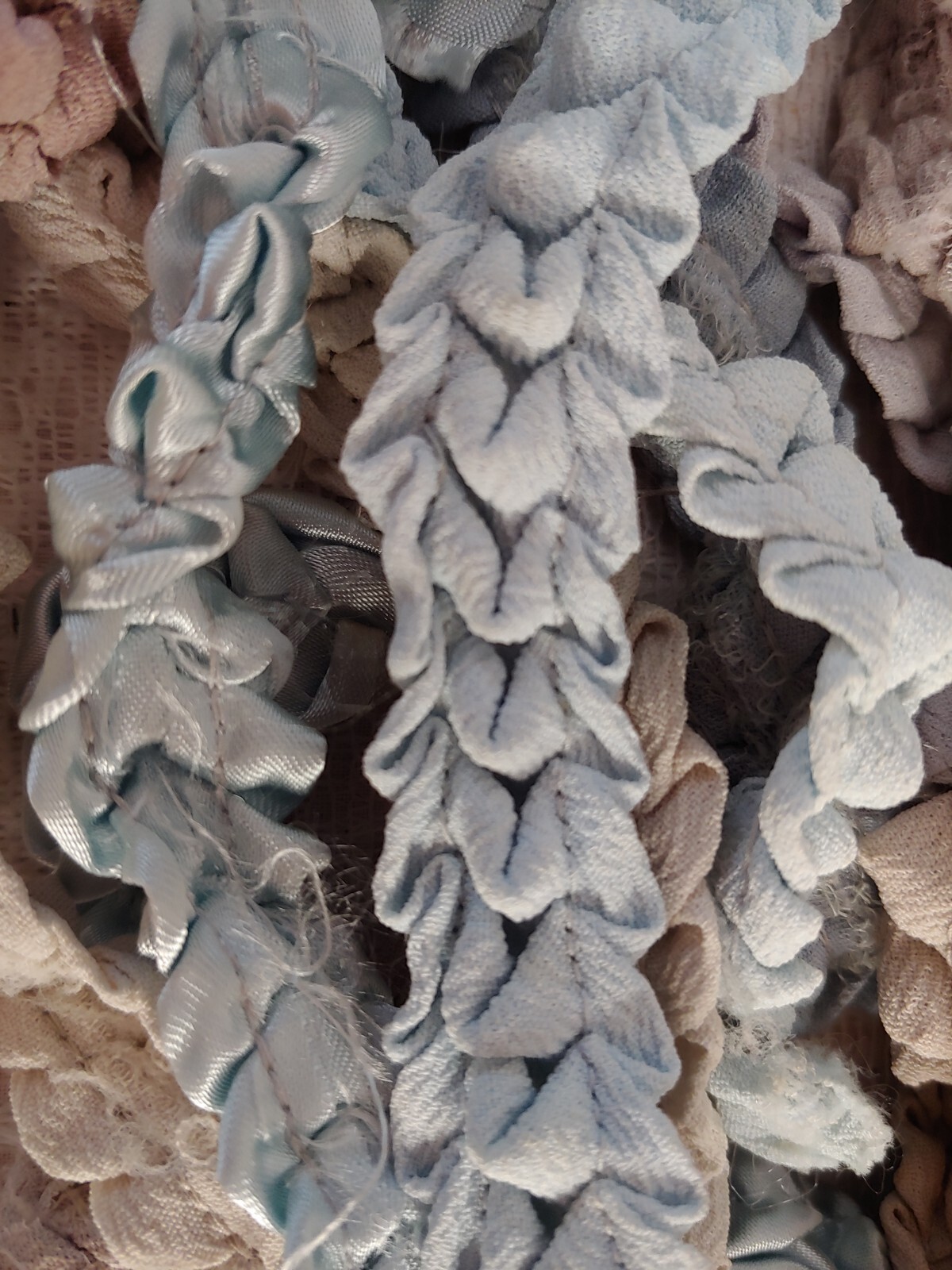 VTG CASKET RIBBON TRIM🌺FUNERAL DECORATION Cream Pink Blue 1940-50 3 LG Hanks