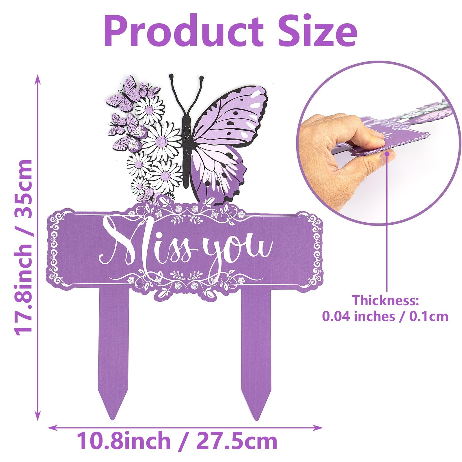 Memorial Stakes Grave Decorations for Cemetery Butterfly Metal Waterproof Plaque