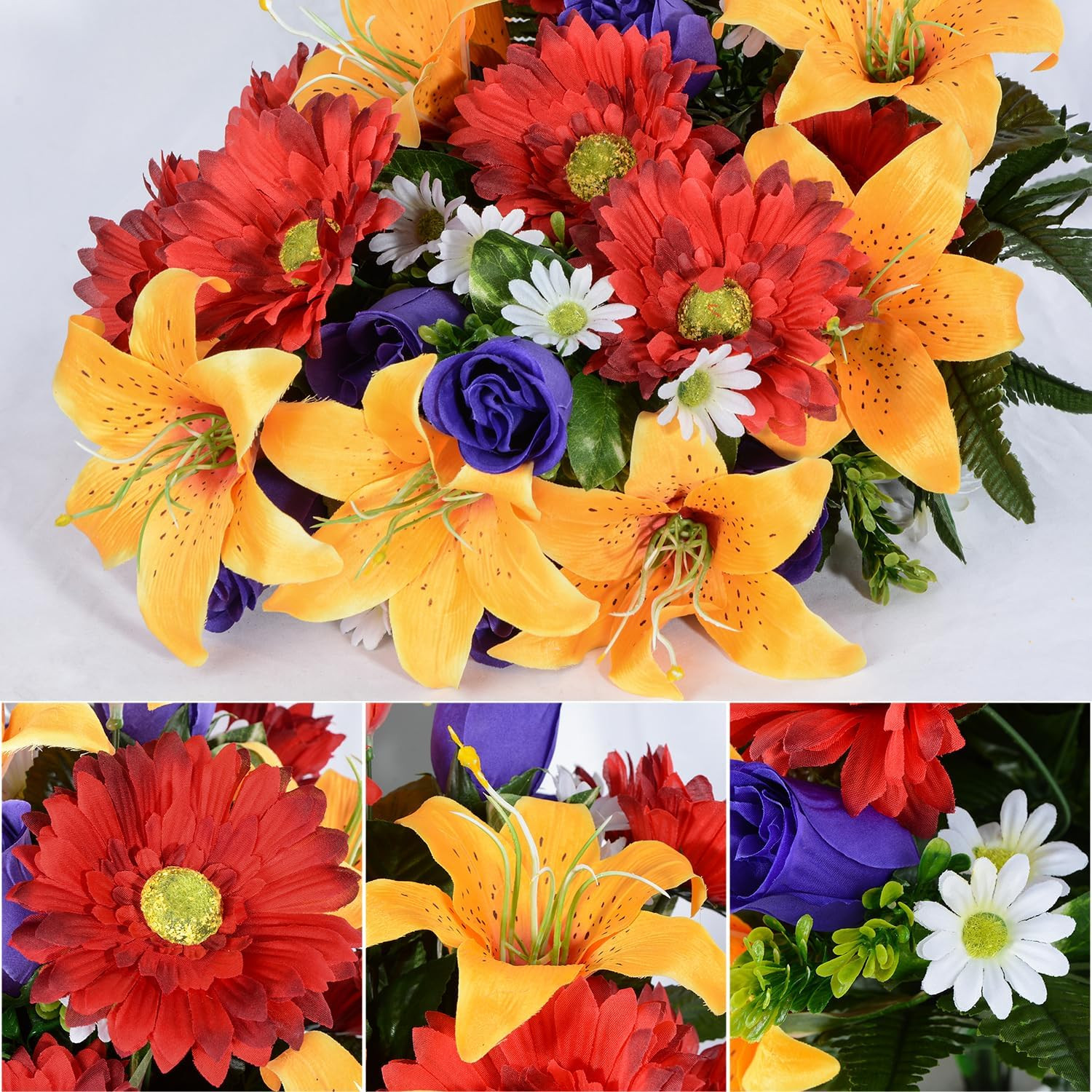 Artificial Cemetery Flower Saddles, Cemetery Memorial Flowers with Vase for Grav