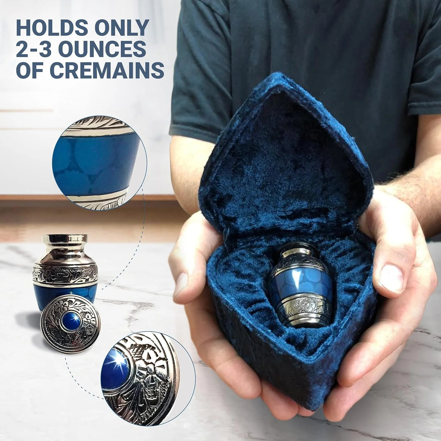 Small Keepsake Cremation Urns for Human Ashes with Velvet Heart Case and Funnel