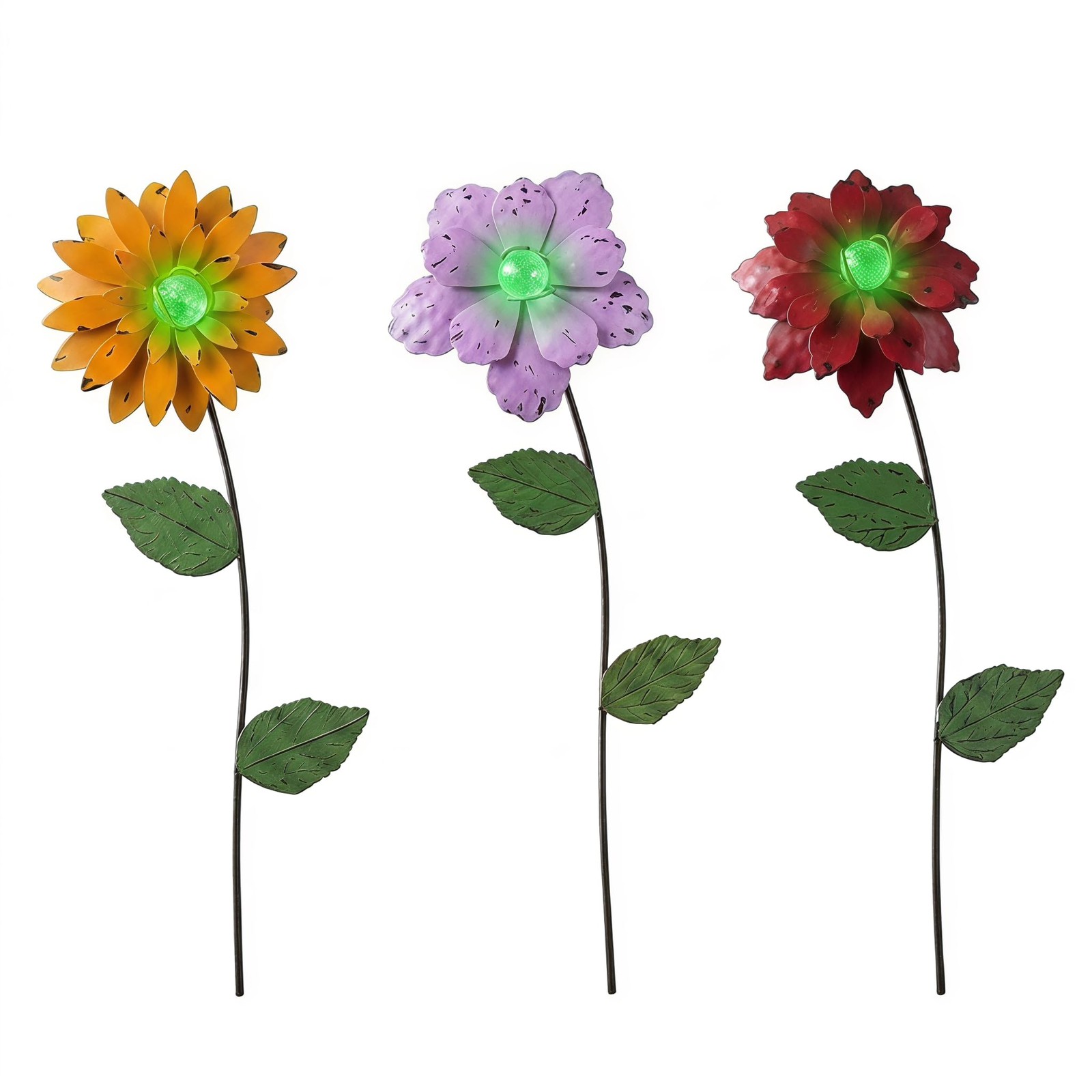 Garden Decor for Outside, 3 Pack Glow in the Dark Flower Garden Stakes, 14″ L…