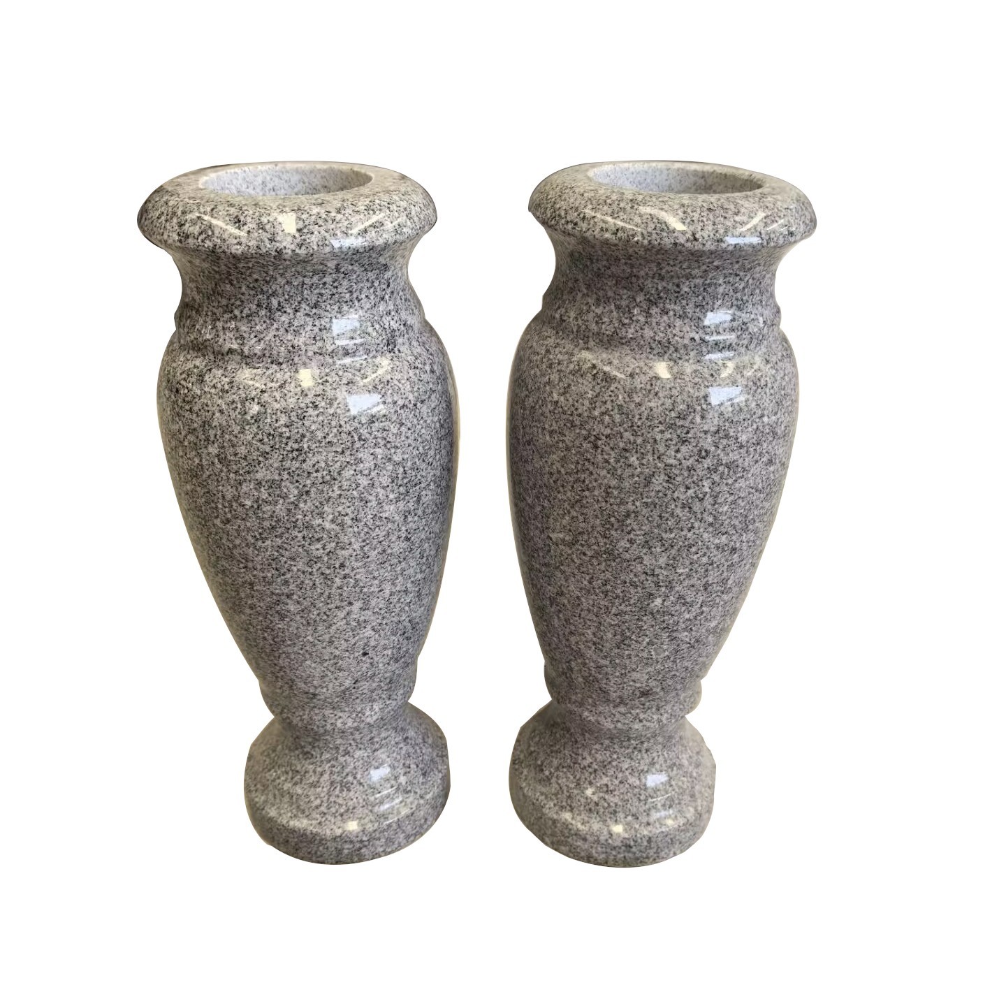 Gray Granite Monument Vase Pair with Drain Holes