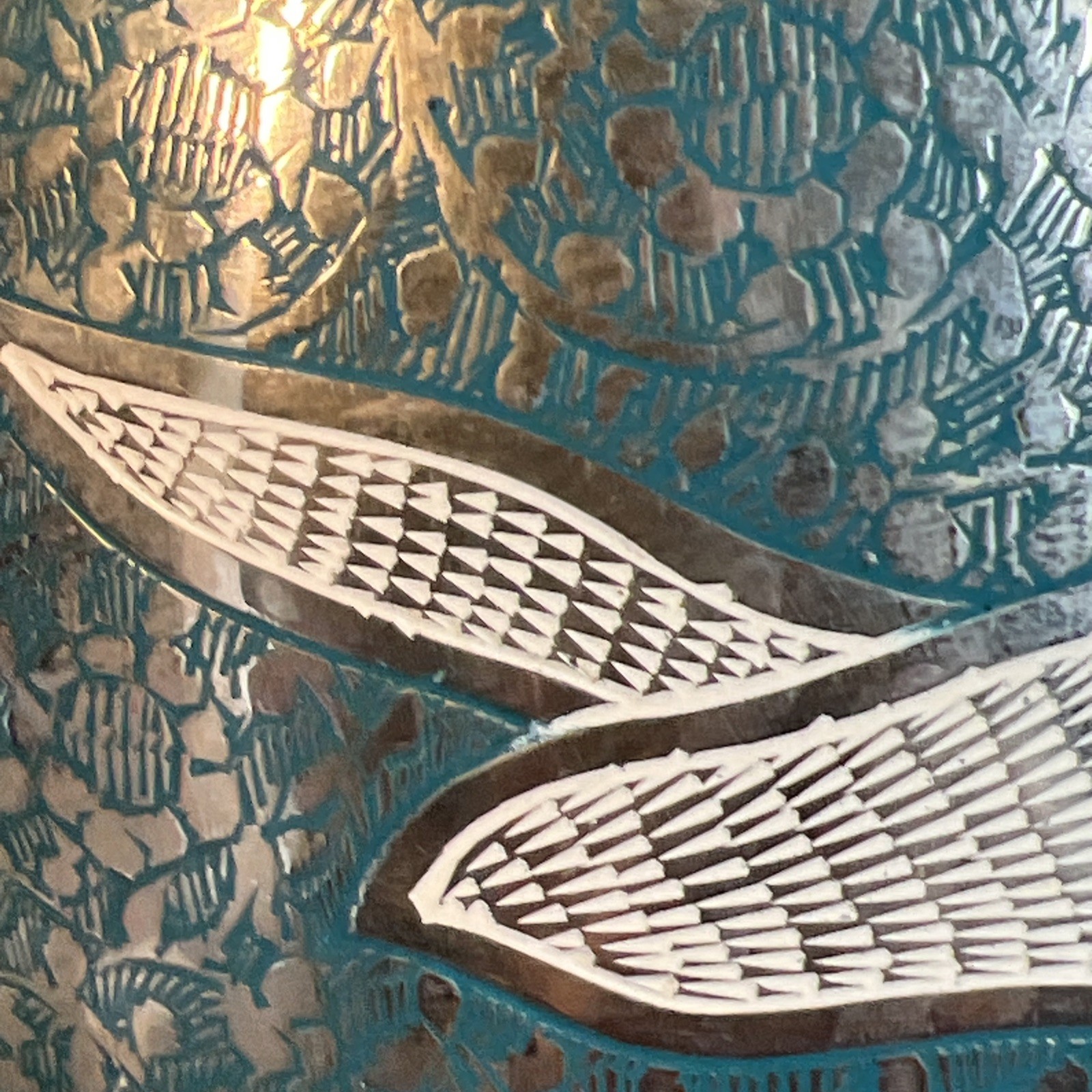 Adult Size URN, High quality Solid Brass Silver with Turquoise etched and Birds