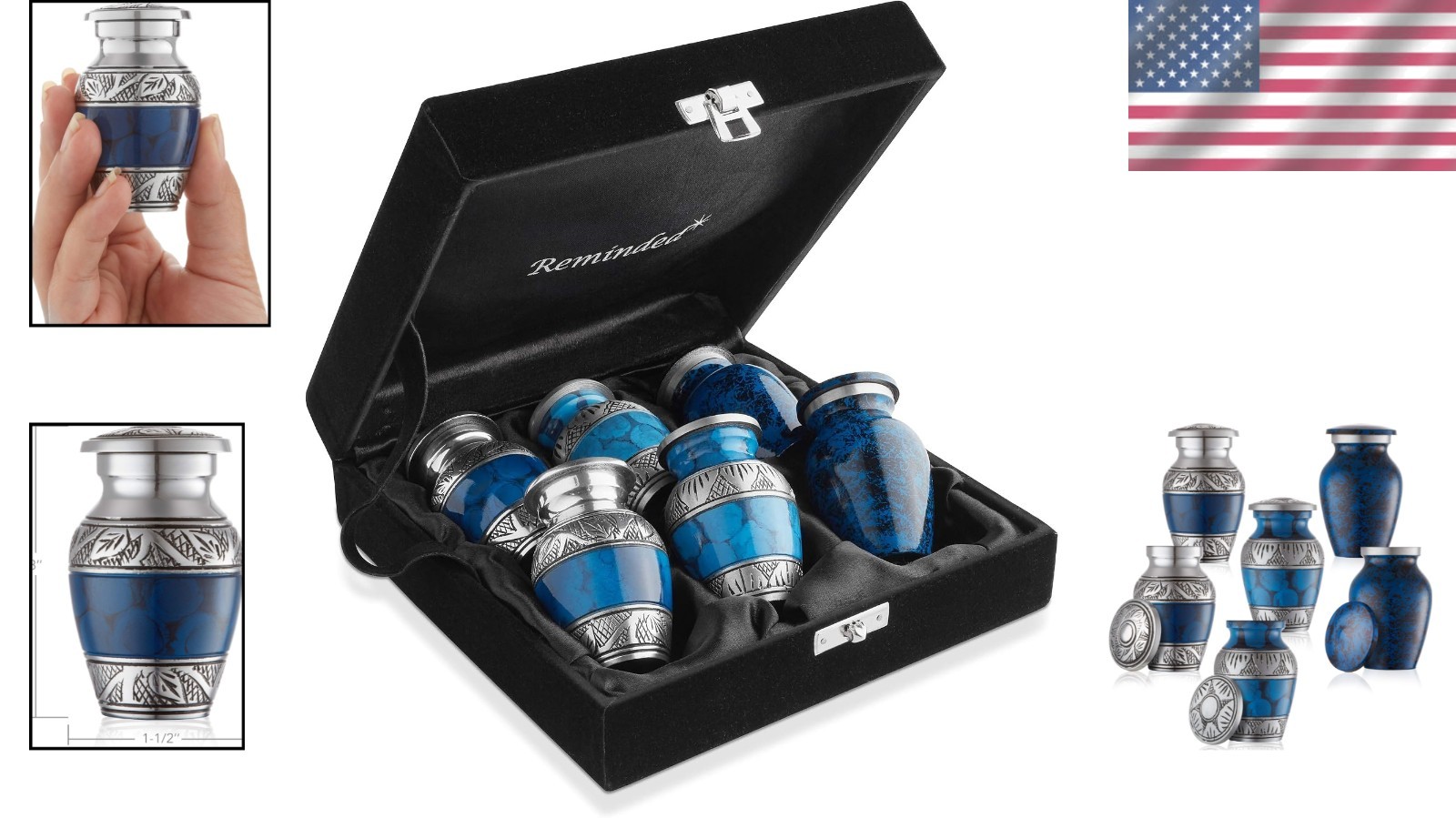 Miniature Keepsake Urns for Human Ashes – Blue and Silver