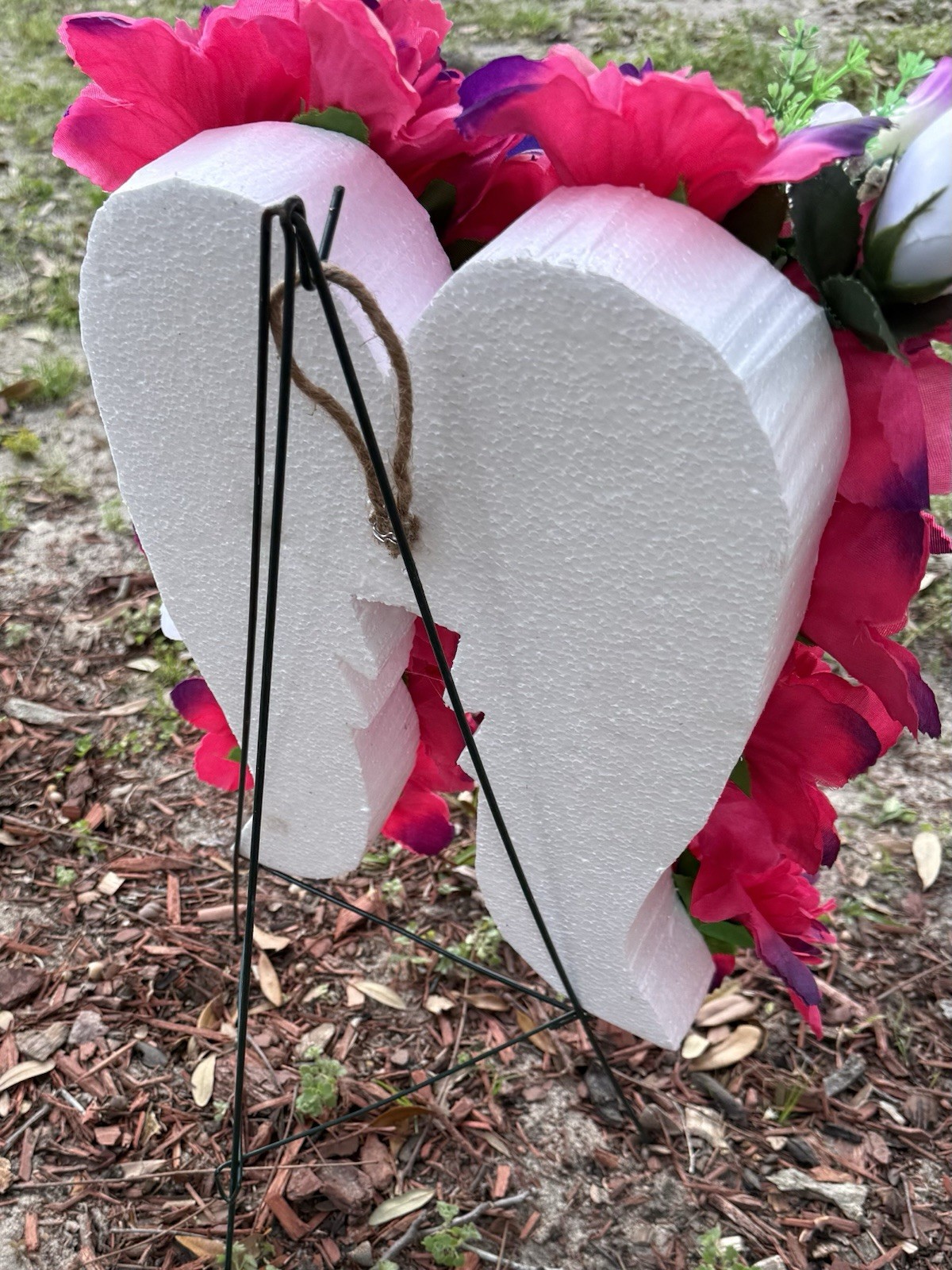 Cemetery Memorial Angel Wing Silk Flower Arrangement Purple-Pink & White