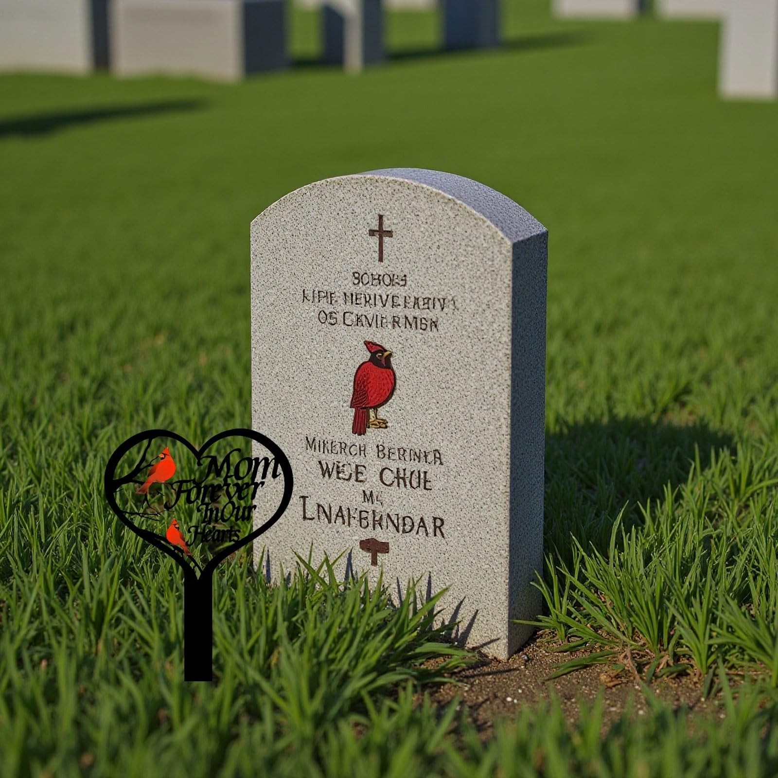 Memorial Stake for Mom – Metal Heart Grave Marker with Red Cardinals, Memoria…