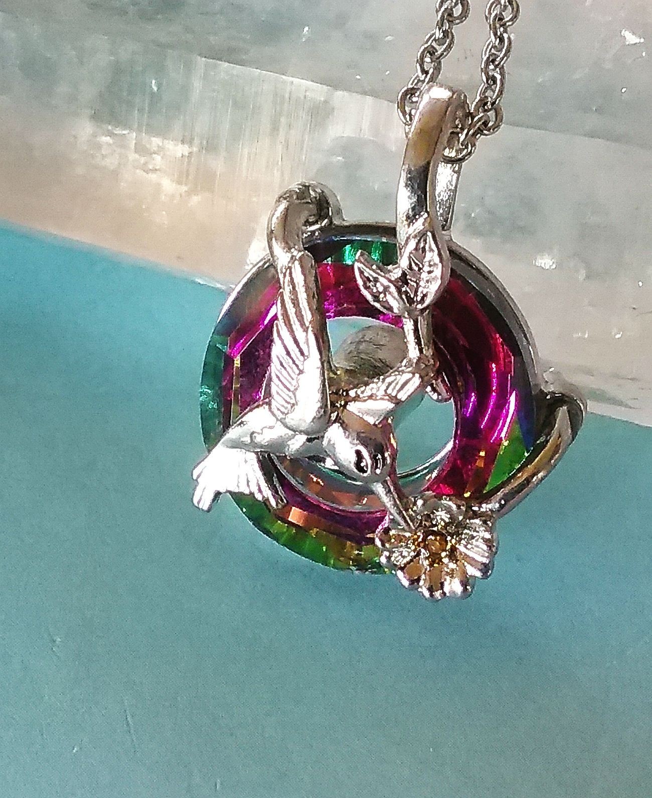 Cremation Urn Necklace, Silver Urn Necklace with HUMMINGBIRD, Cremation Jewelry