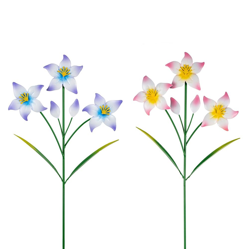 Garden Metal Flower Stakes Waterproof Spring Decor for Lawn & Patio