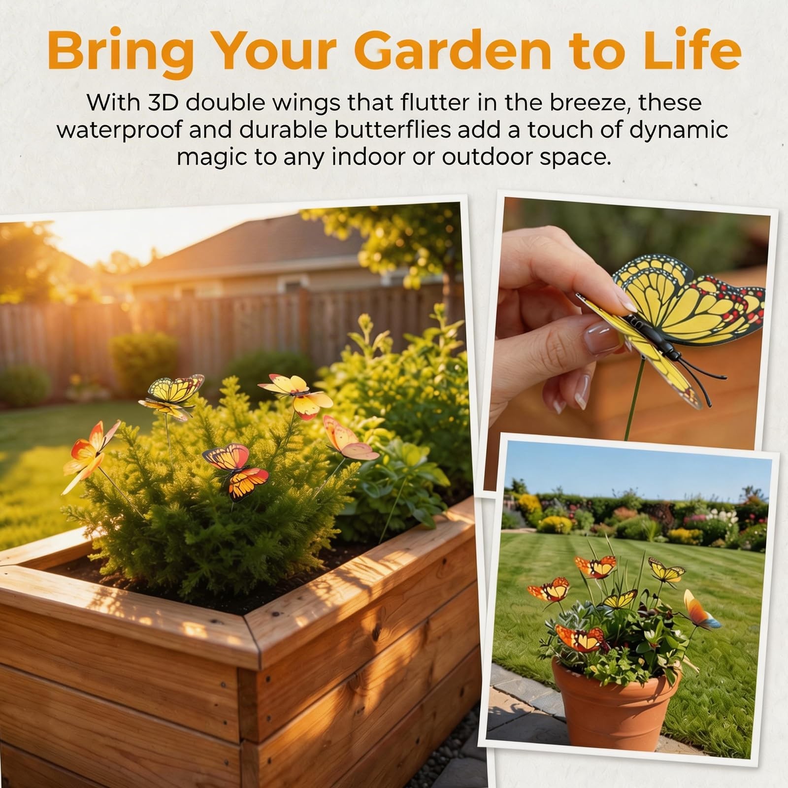 30PCS Yellow Butterfly Garden Stakes Waterproof Decorative Outdoor Decor
