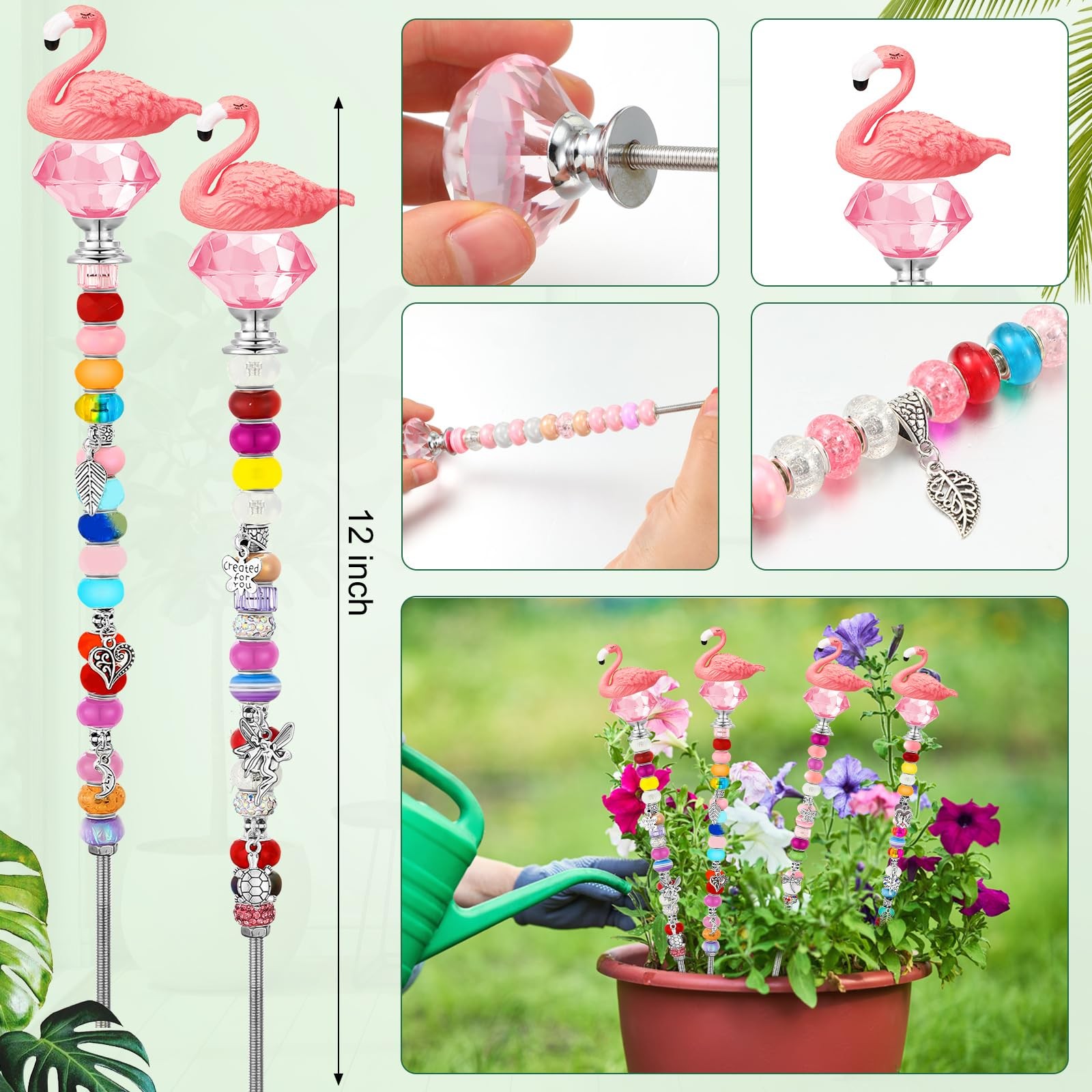 95 Pcs Beaded Garden Stakes Kit Flamingo Decorative DIY Fairy Wand Garden Sta…