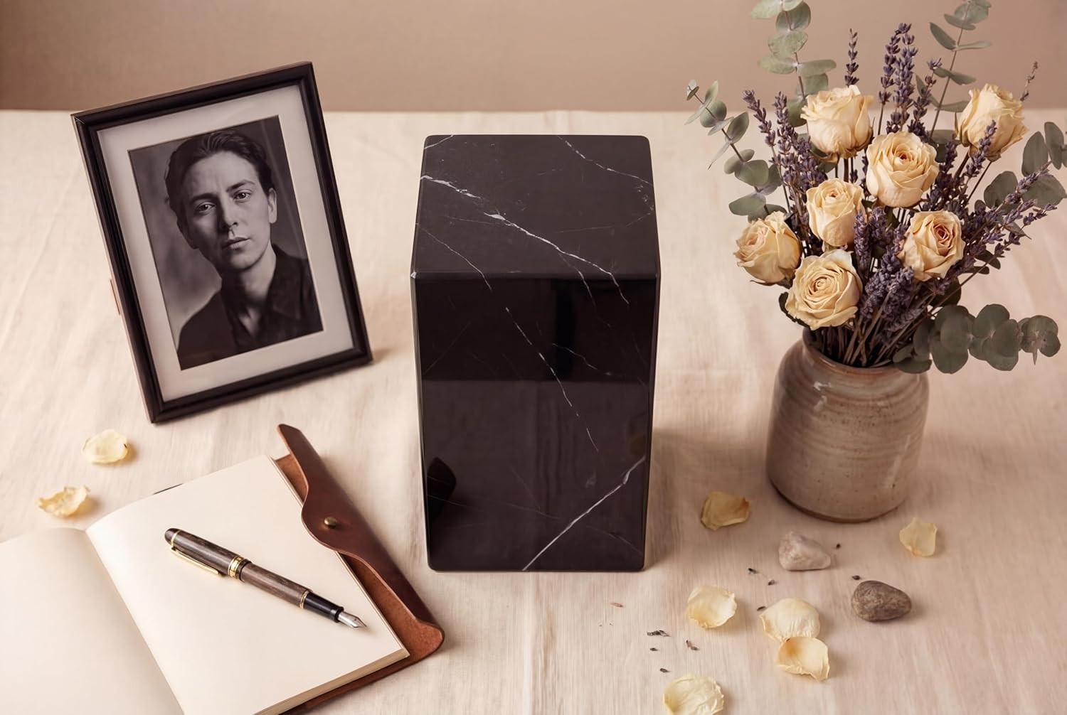 Aspenstudio Genuine Marquina Marble Urn for Human Adult Cremation Ashes Urn by